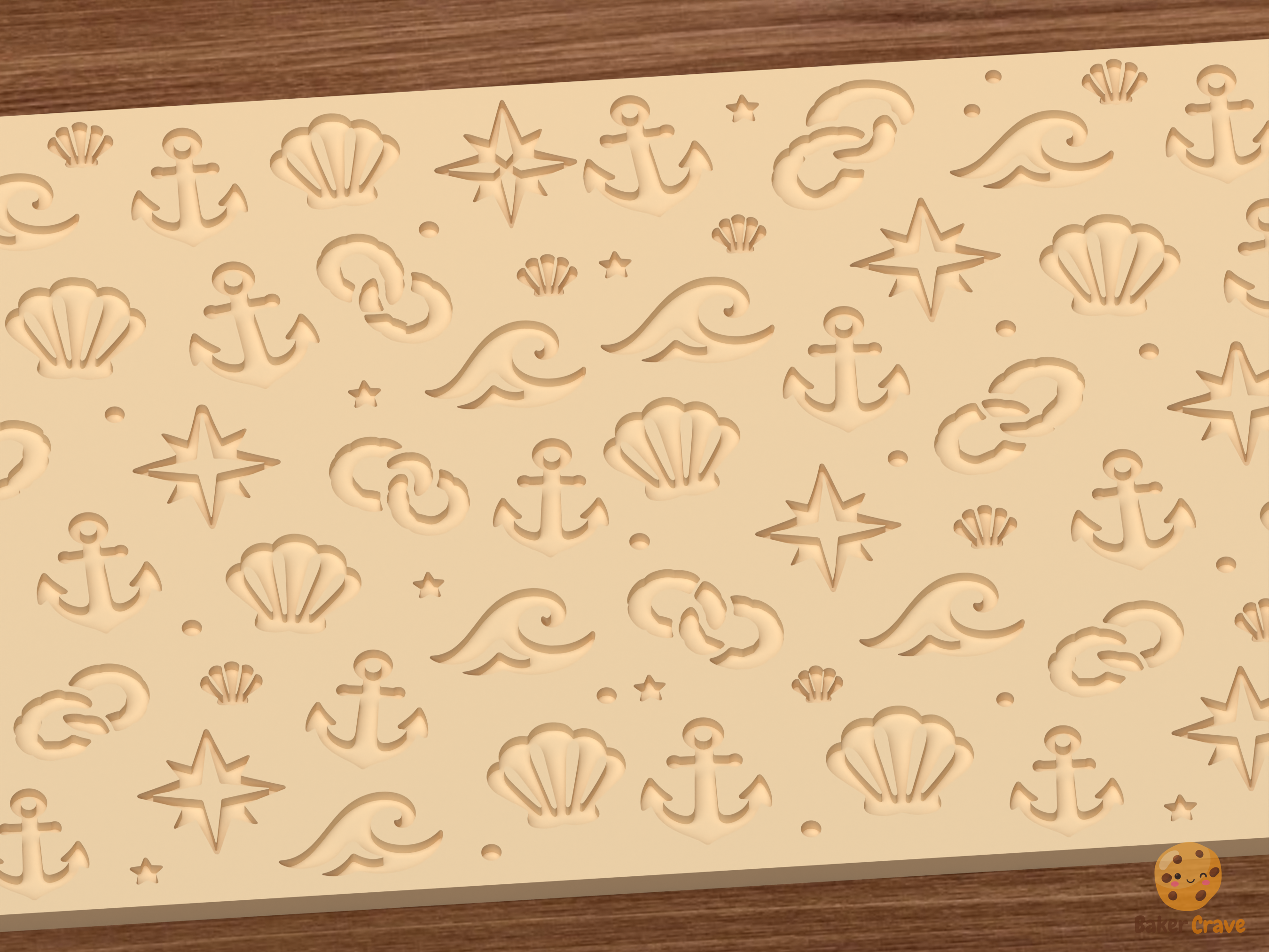 Nautical Ocean Textured Roller STL File - 03 close detail deboss