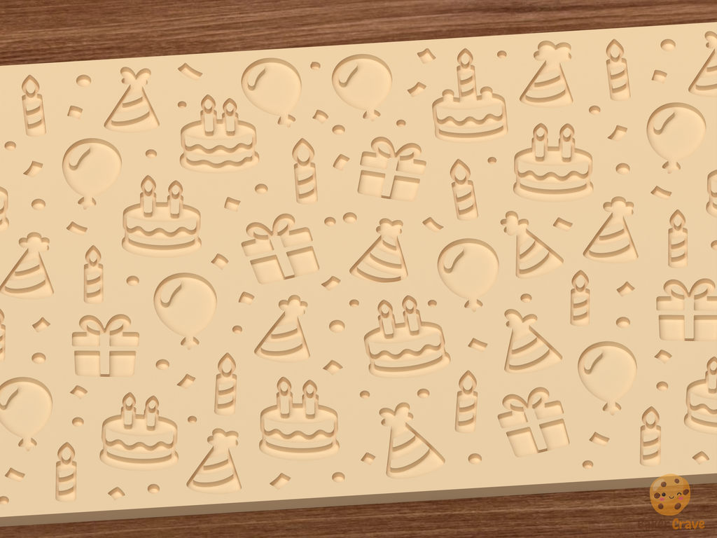 Birthday Party Celebration Textured Roller STL File - 03 close detail deboss