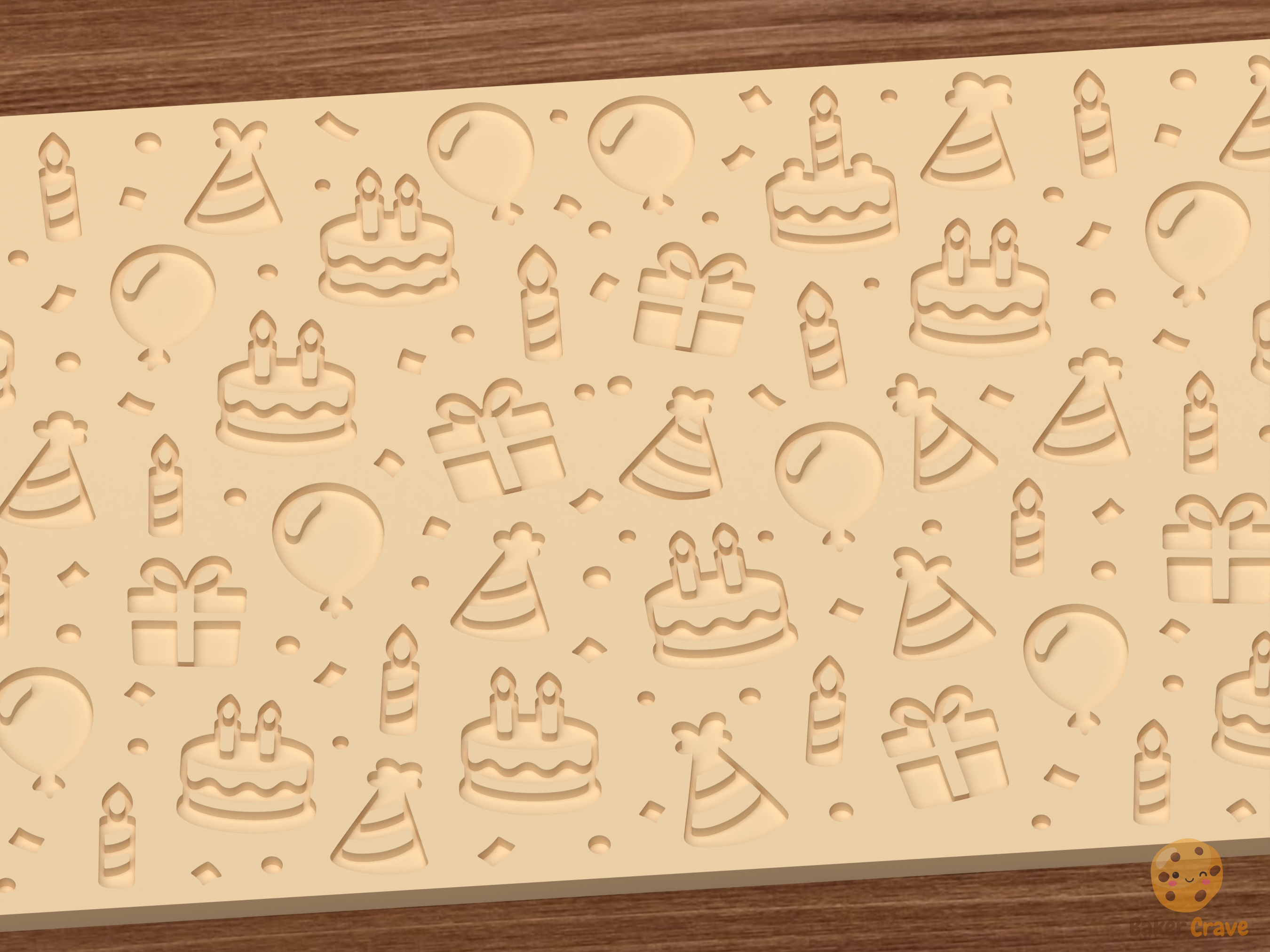 Birthday Party Celebration Textured Roller STL File - 03 close detail deboss