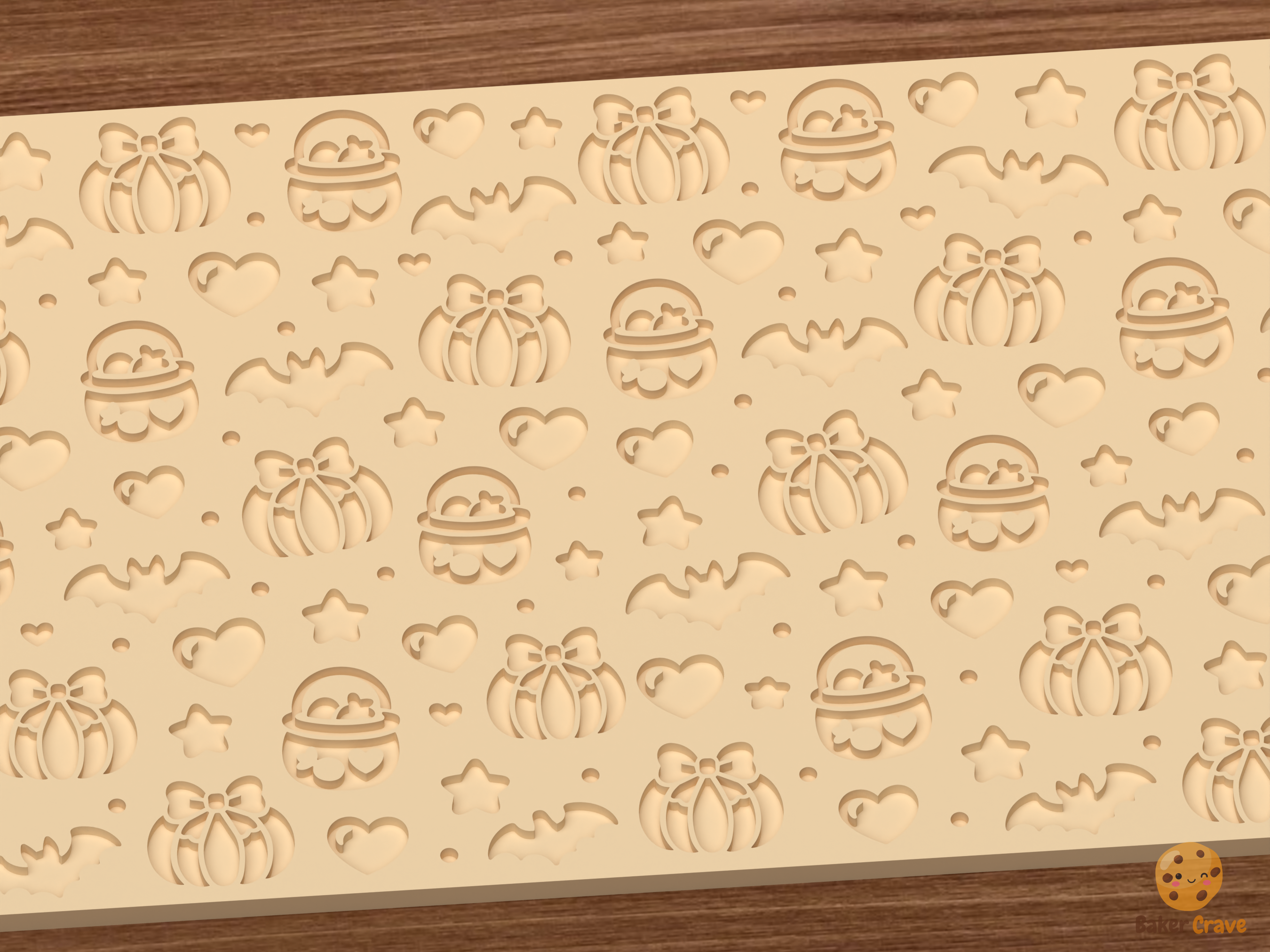 Pastelween Bow Pumpkin Textured Roller STL File - 03 close detail deboss