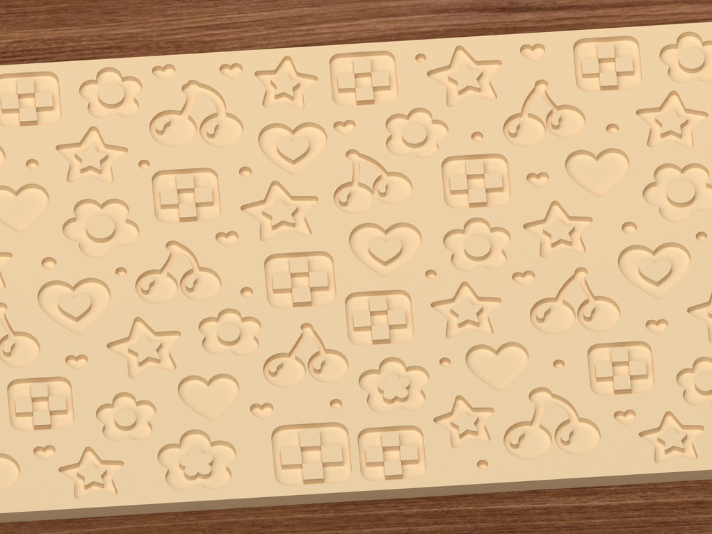 Retro Kawaii Icons Textured Roller STL File - 03 close detail deboss