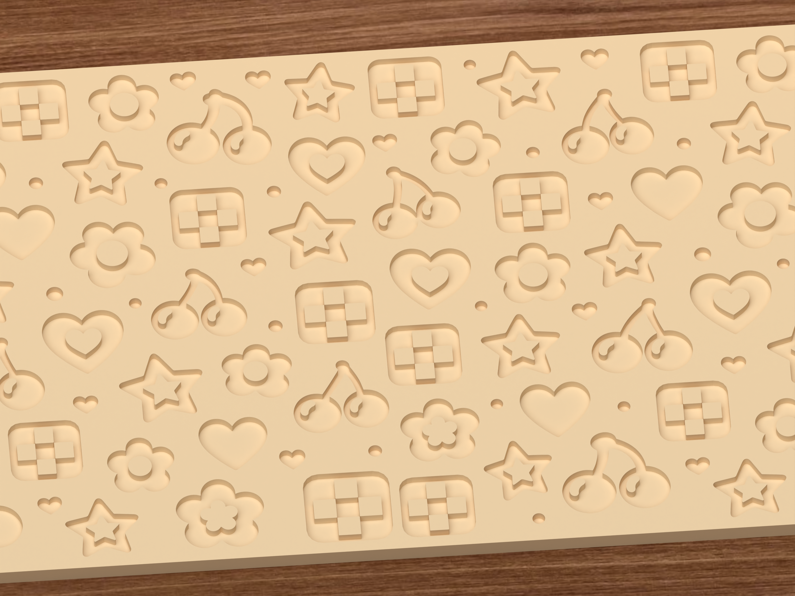 Retro Kawaii Icons Textured Roller STL File - 03 close detail deboss
