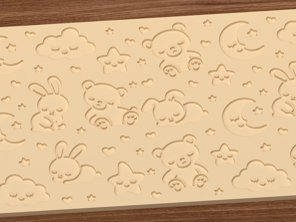 Sleepy Baby Animals Textured Roller STL File - 03 close detail deboss