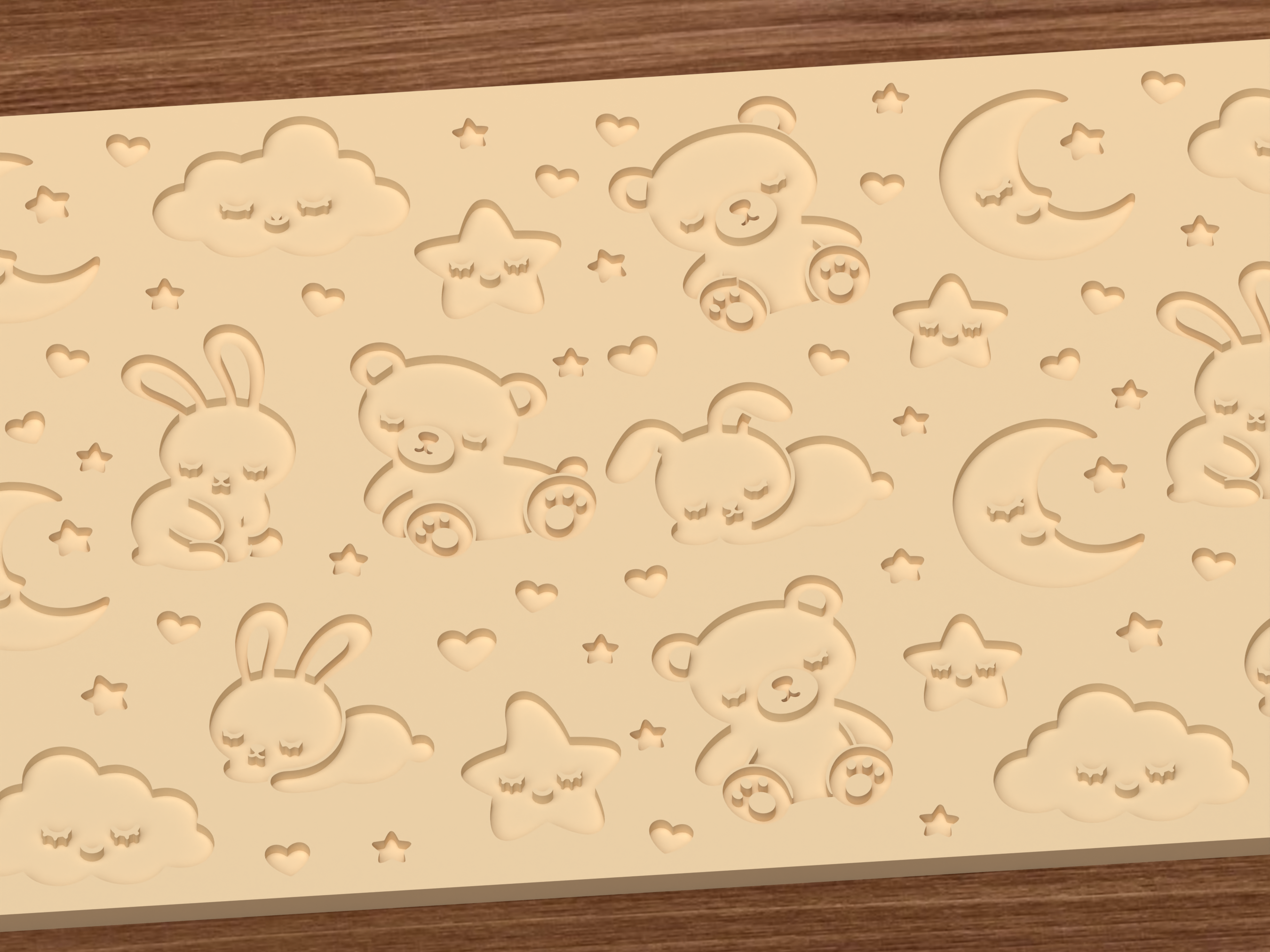 Sleepy Baby Animals Textured Roller STL File - 03 close detail deboss