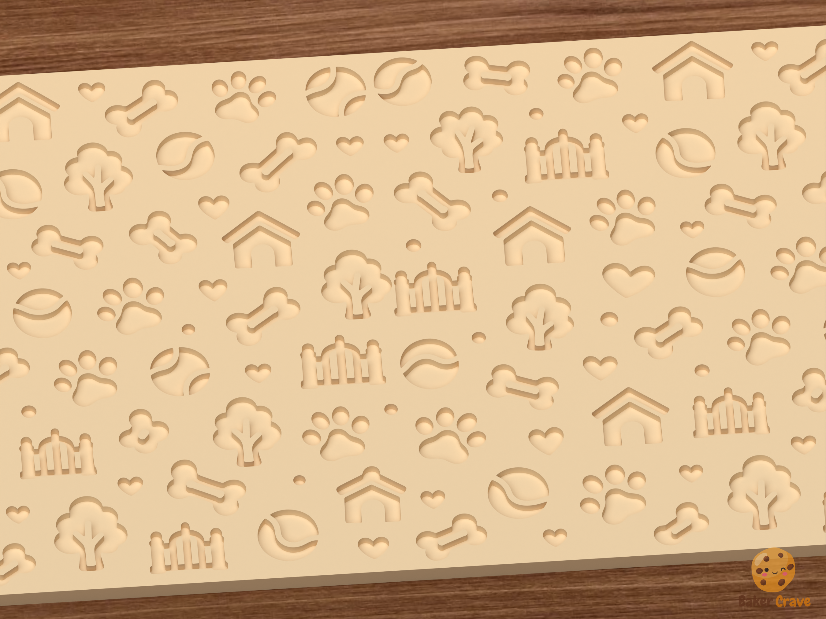 Dog Park Textured Roller STL File - 03 close detail deboss