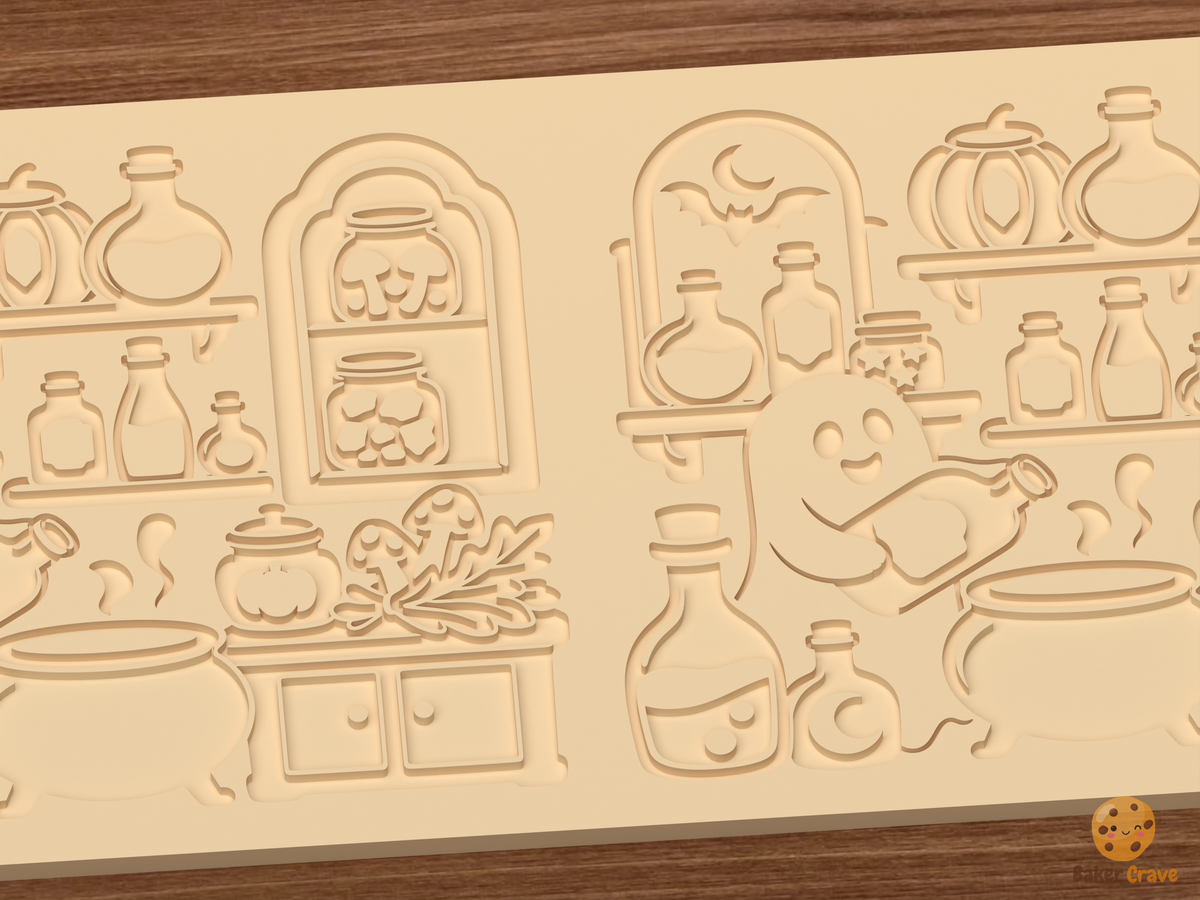 Potion Pantry Wall Textured Roller STL File - 03 close detail deboss