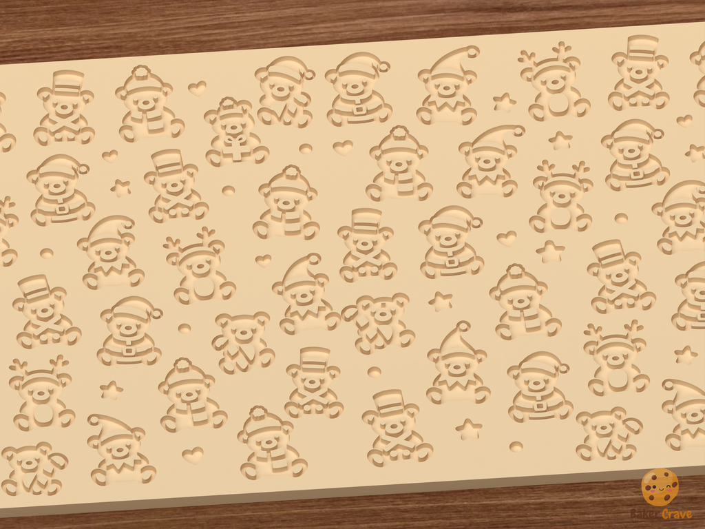 Christmas Teddy Bears In Holiday Costumes Textured Roller STL File