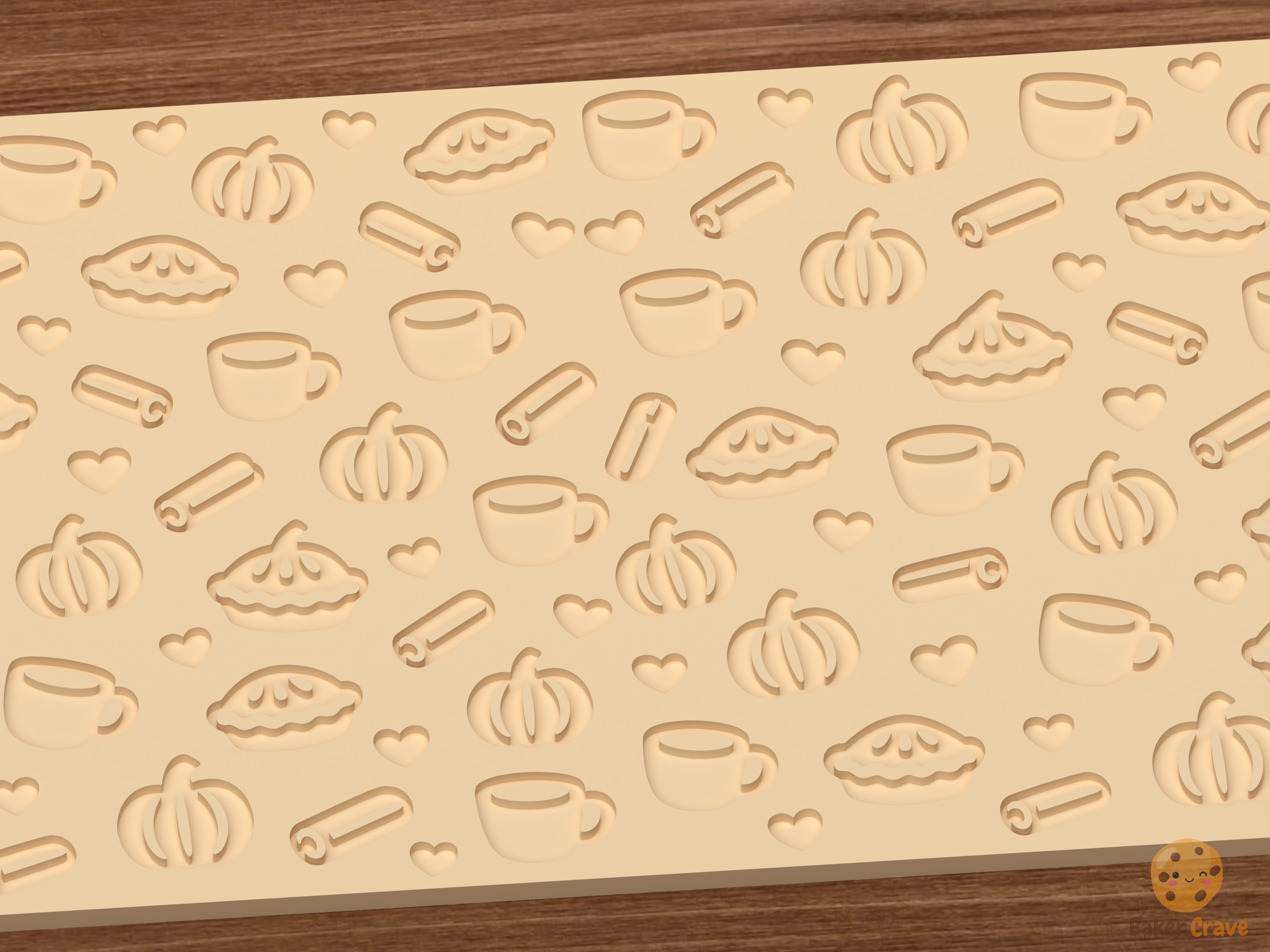 Cozy Fall Baking Textured Roller STL File - 03 close detail deboss