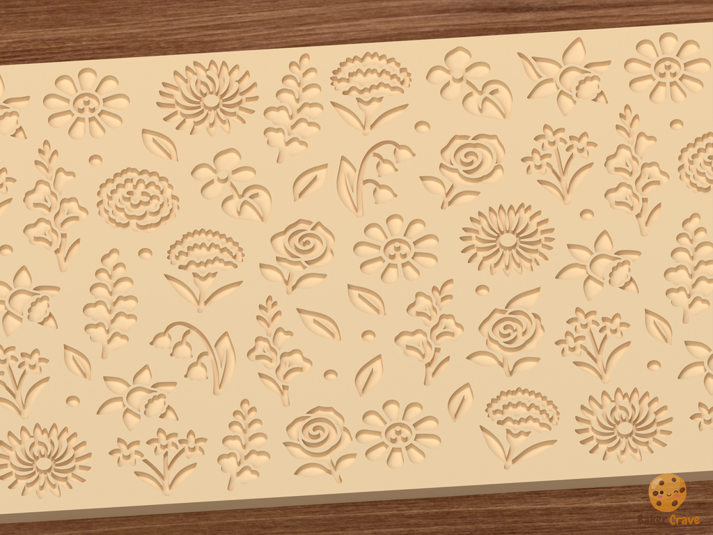 Birth Month Flowers Textured Roller STL File