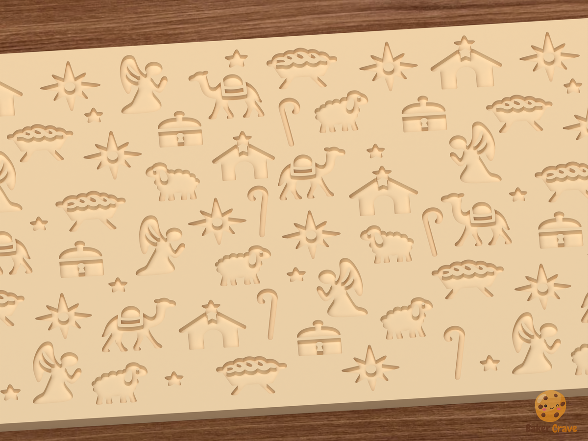 Christmas Nativity Symbols Textured Roller STL File