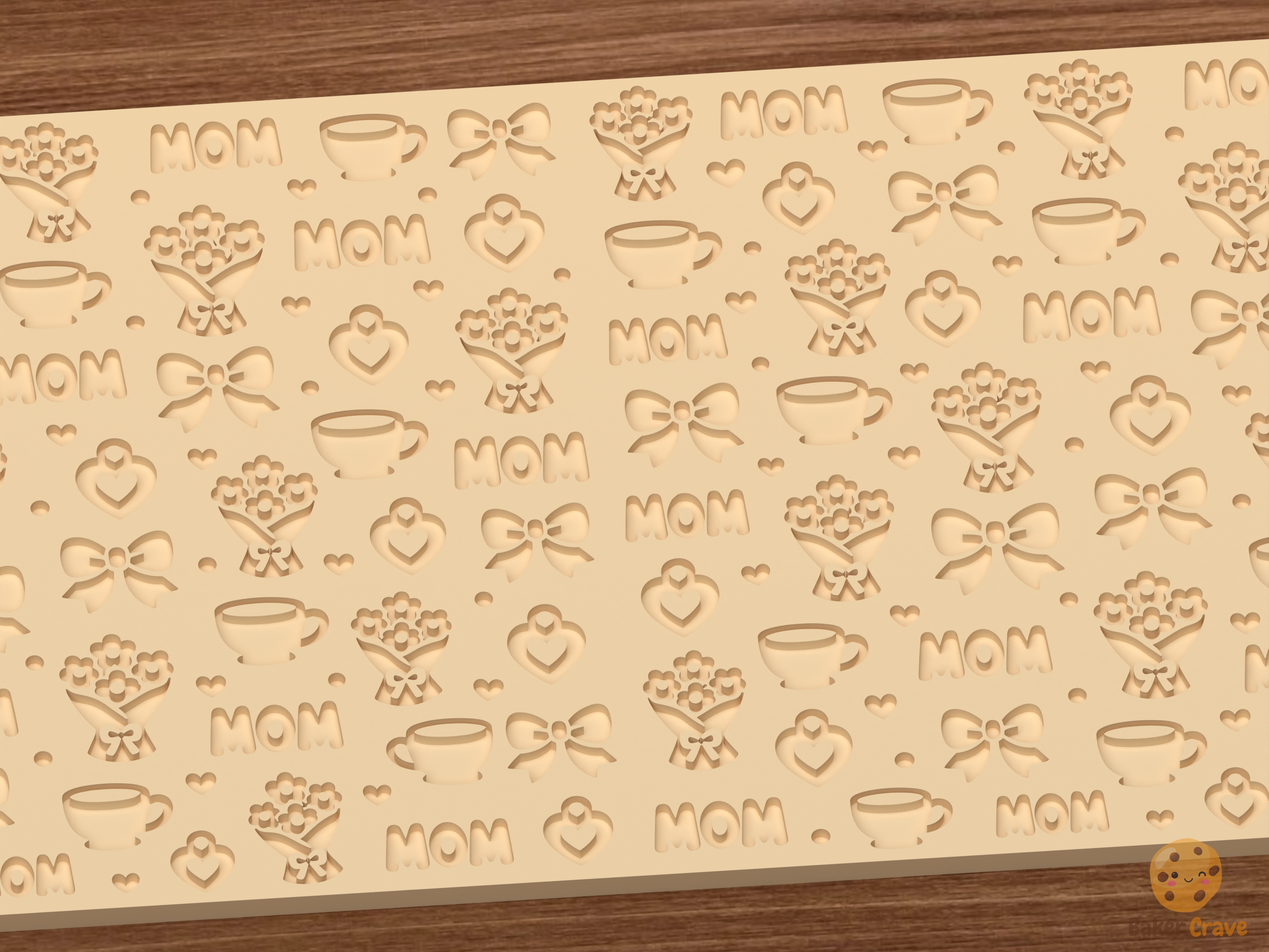Mother's Day Tea Floral Textured Roller STL File