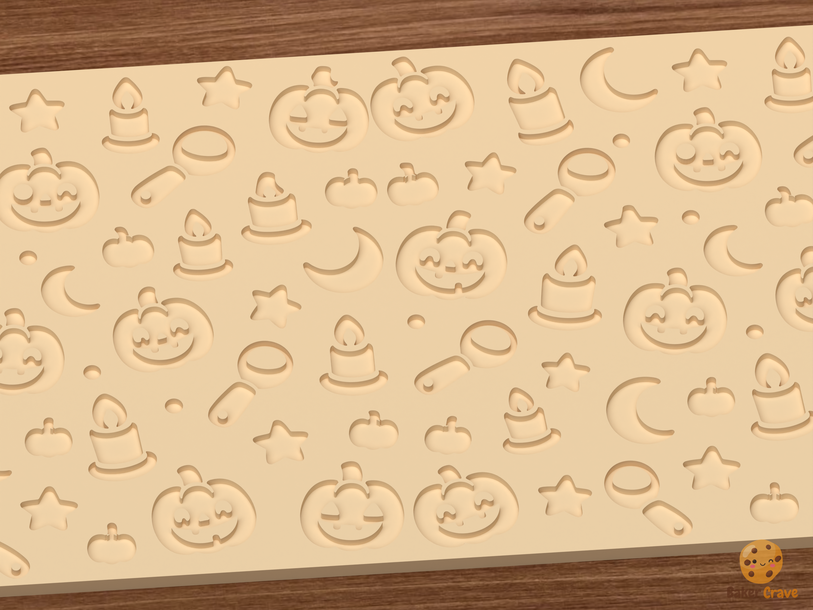 Pumpkin Carving Night Textured Roller STL File - 03 close detail deboss