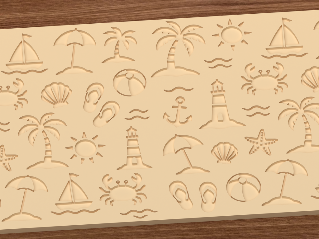 Beach Summer Textured Roller STL File - 03 close detail deboss