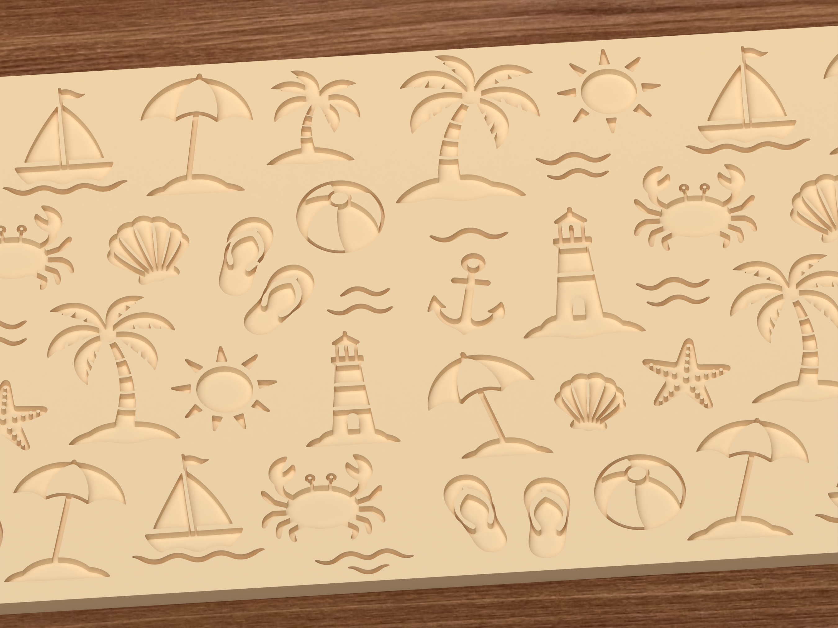 Beach Summer Textured Roller STL File - 03 close detail deboss