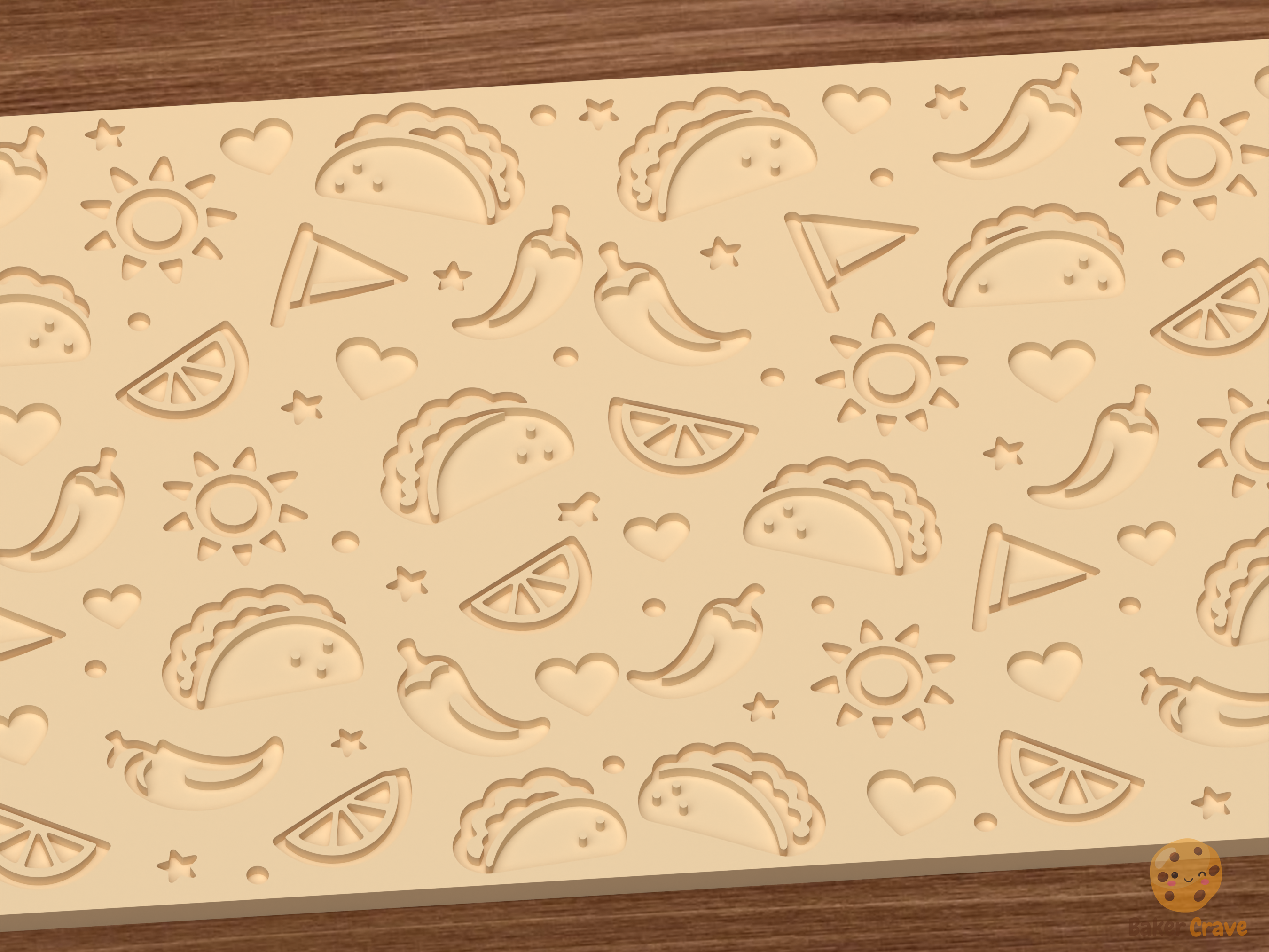 Taco Tuesday Fiesta Textured Roller STL File - 03 close detail deboss
