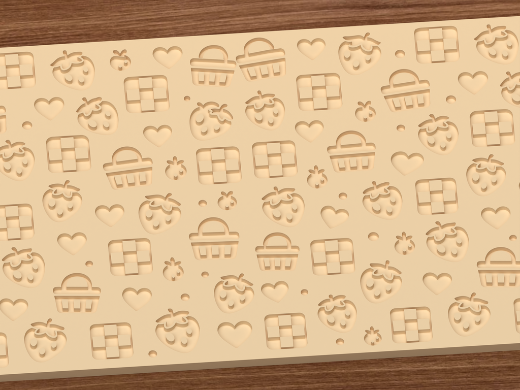 Strawberry Picnic Textured Roller STL File - 03 close detail deboss