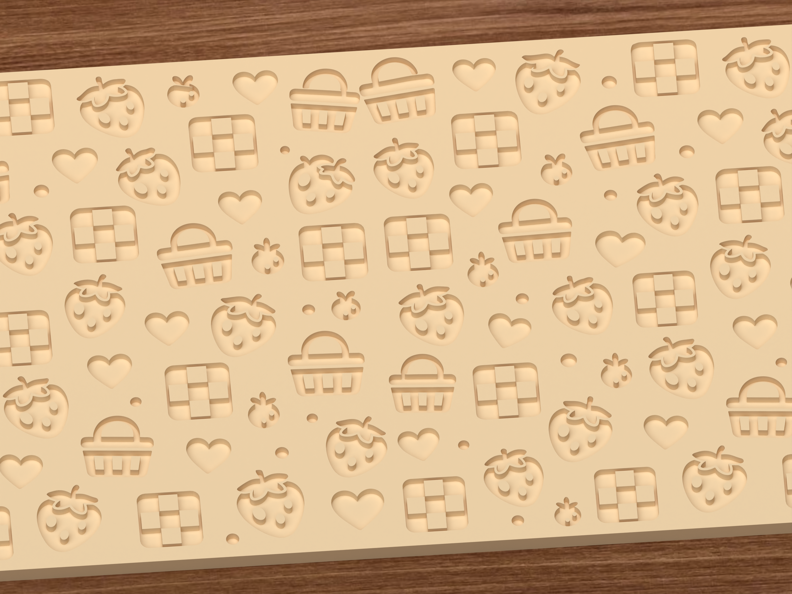 Strawberry Picnic Textured Roller STL File - 03 close detail deboss