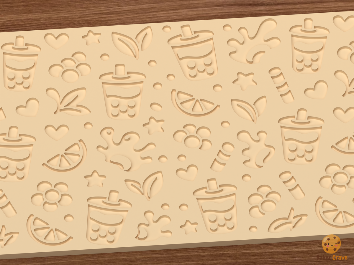 Boba Tea Cafe Textured Roller STL File - 03 close detail deboss