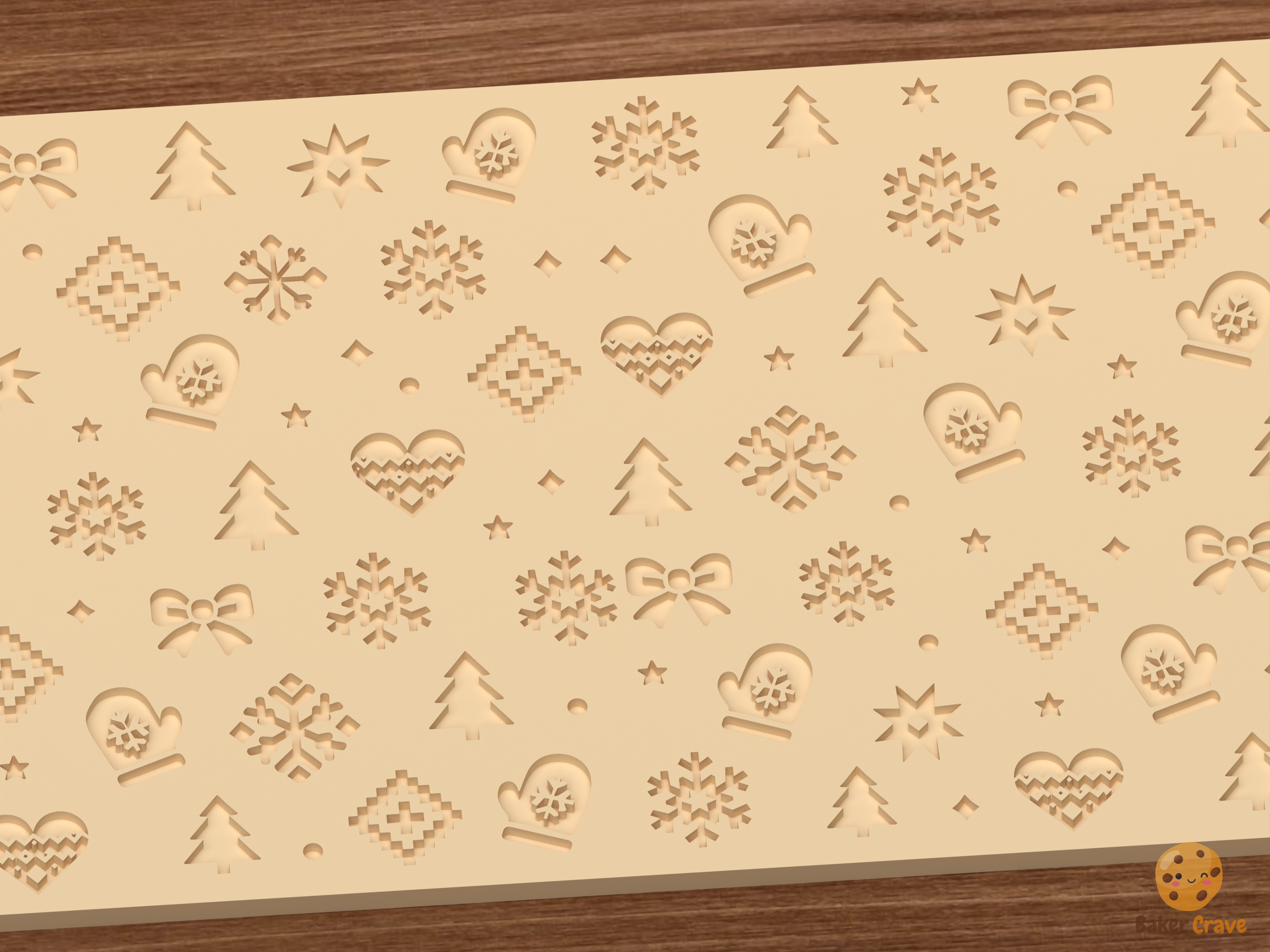 Nordic Winter Holiday Textured Roller STL File - 03 close detail deboss