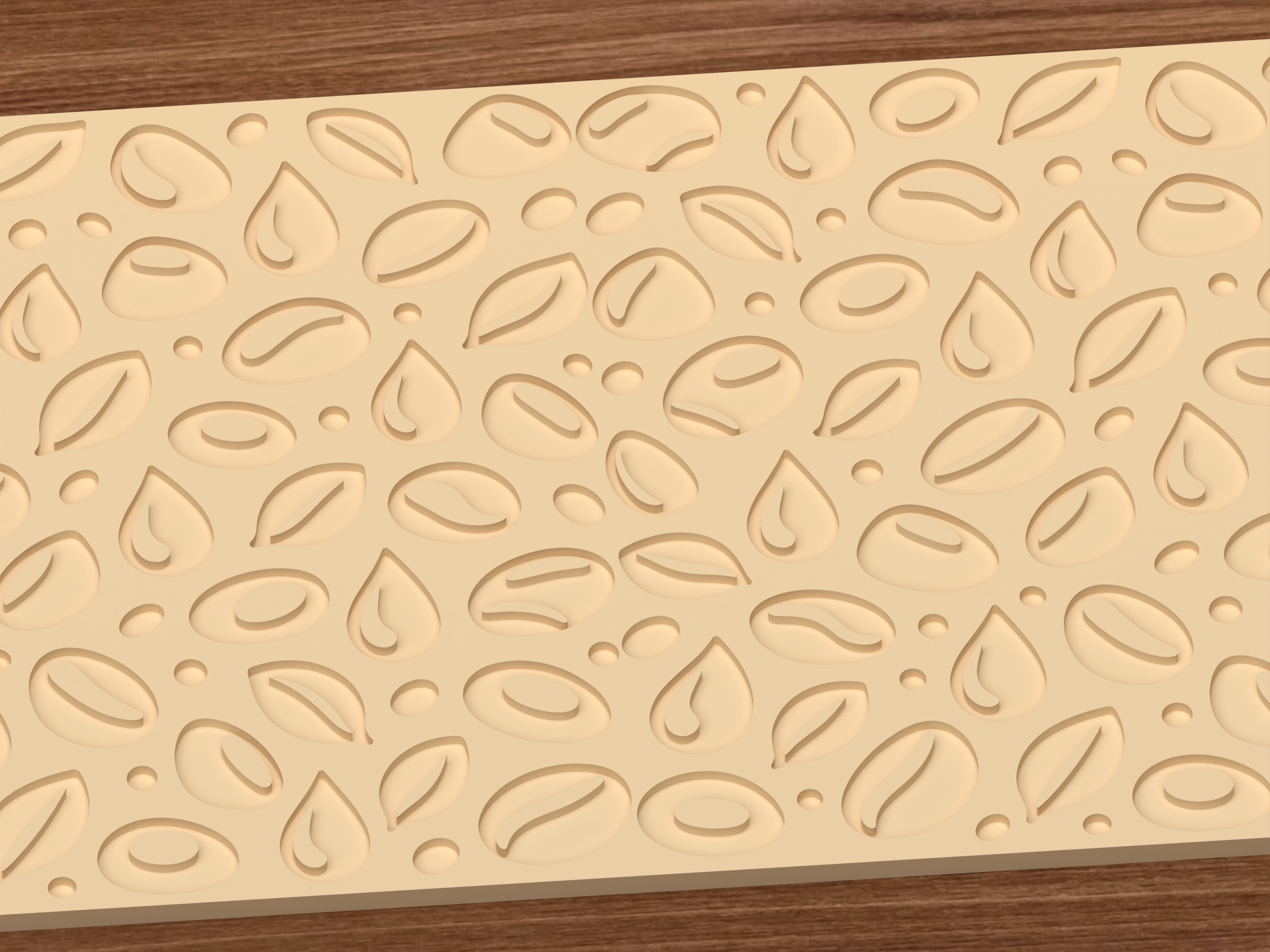 Coffee Bean Botanical Textured Roller STL File - 03 close detail deboss