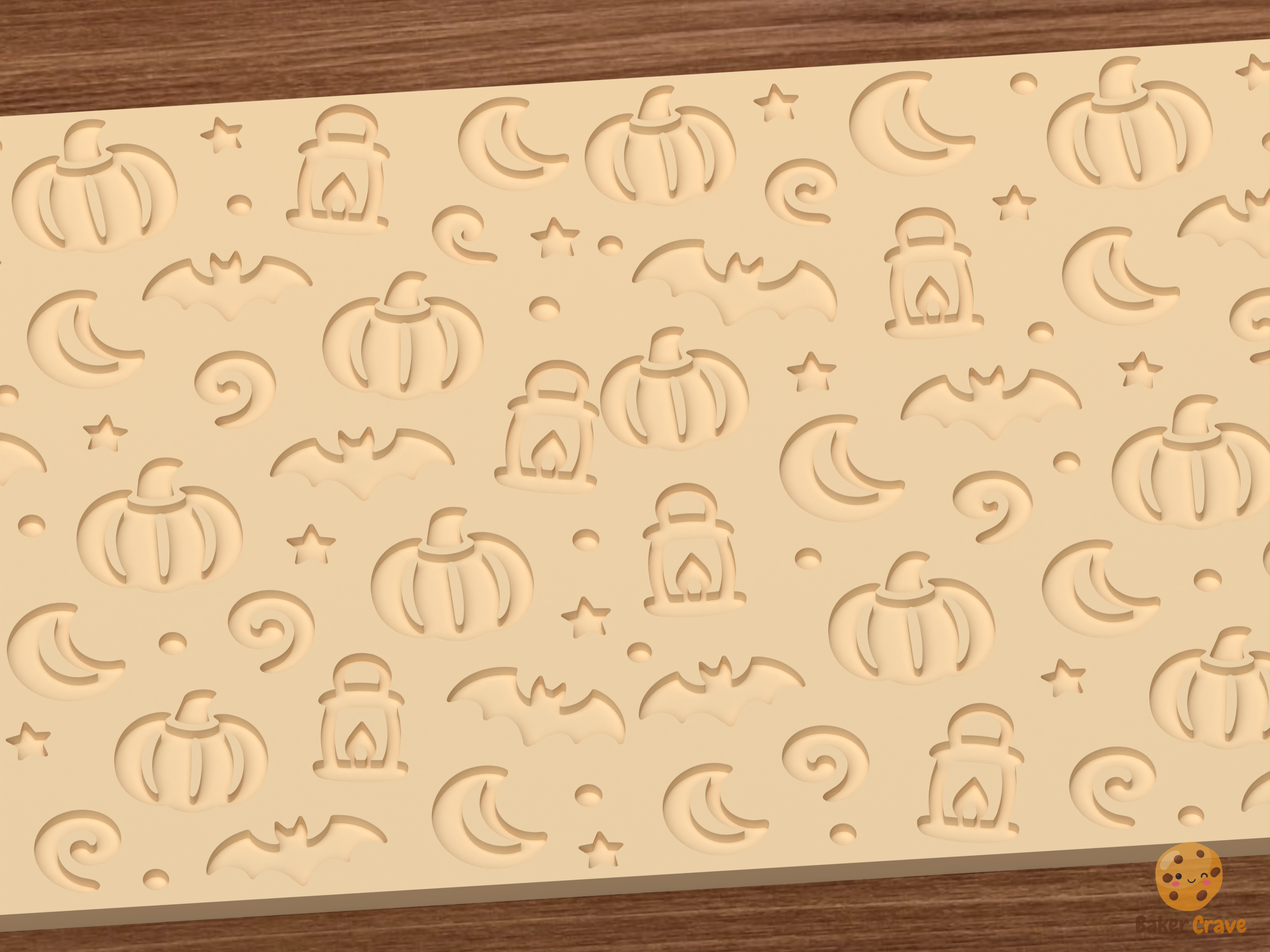 Moonlit Pumpkin Patch Textured Roller STL File - 03 close detail deboss
