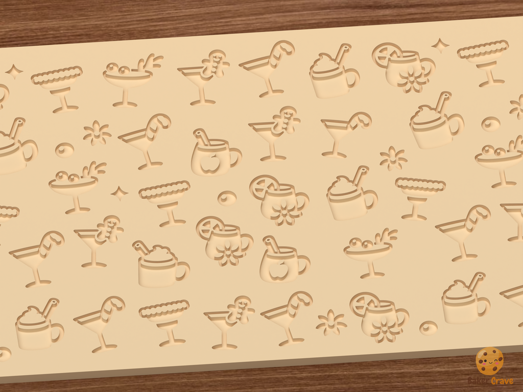 Christmas Cocktails Festive Holiday Drinks Textured Roller STL File