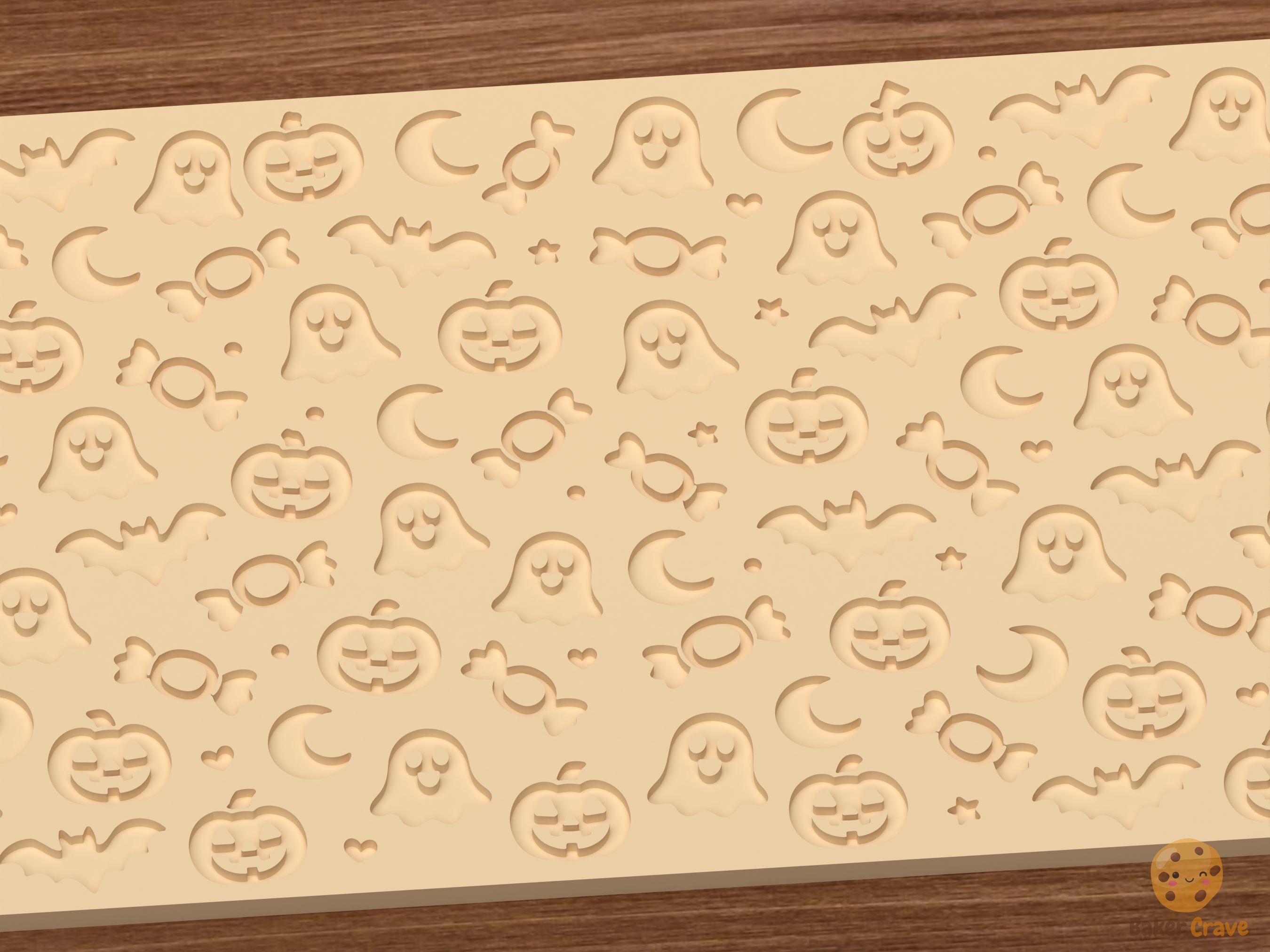 Cute Halloween Textured Roller STL File - 03 close detail deboss