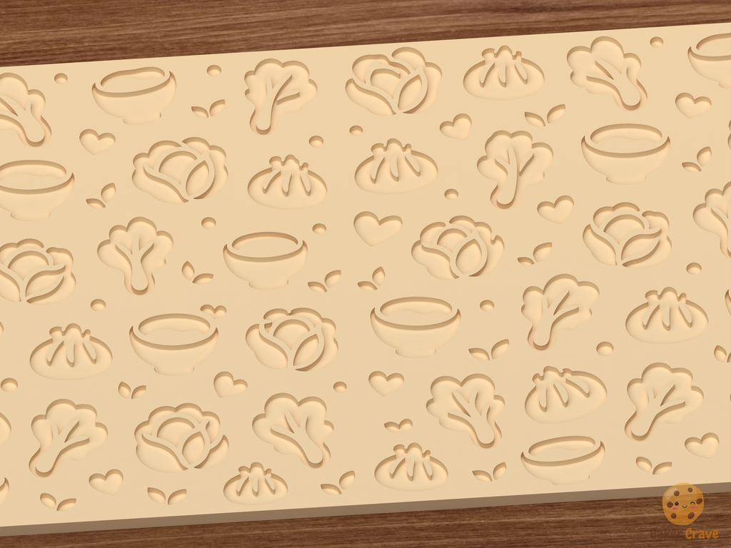 Dumpling Soup Vegetables Textured Roller STL File - 03 close detail deboss