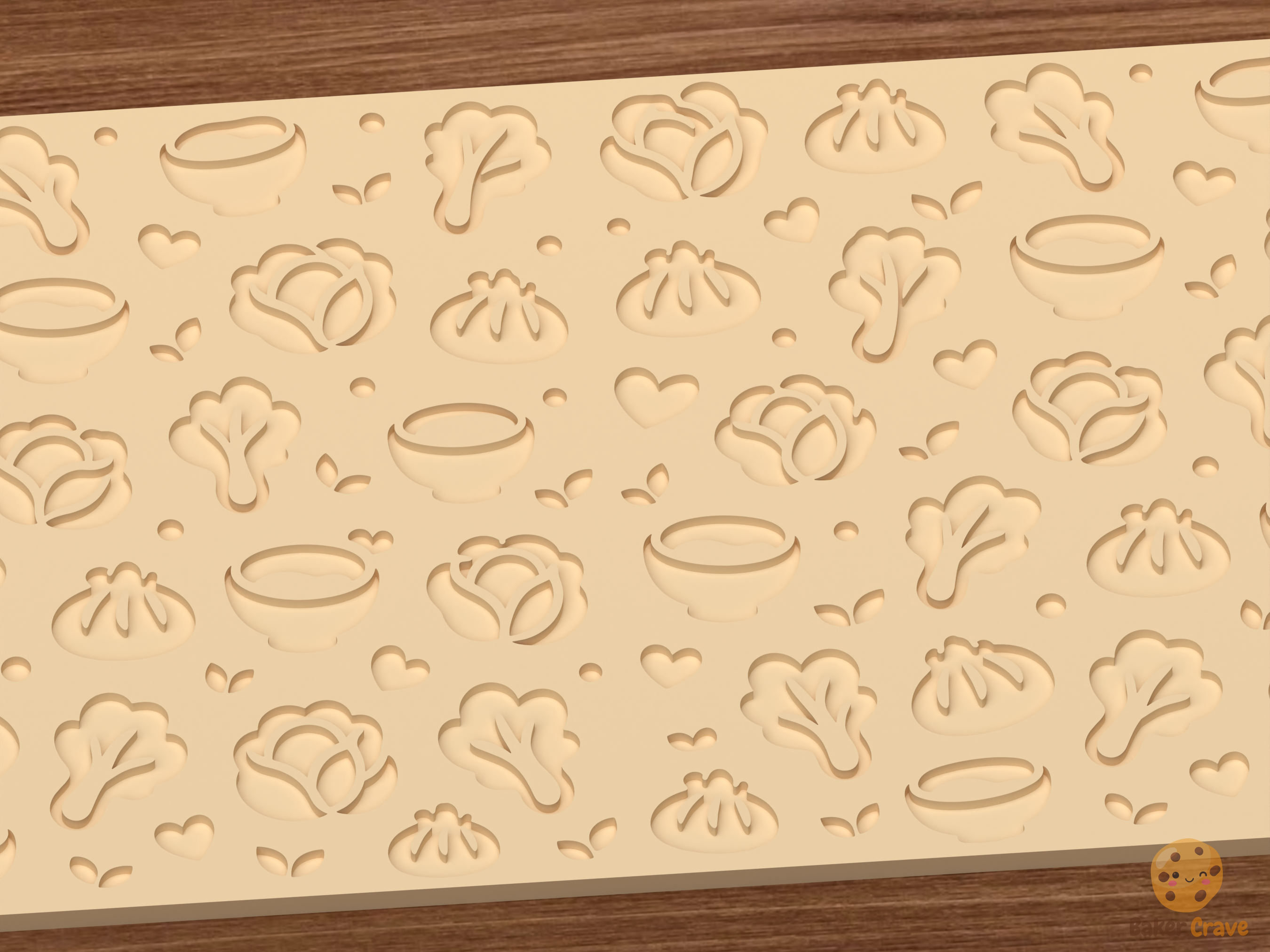 Dumpling Soup Vegetables Textured Roller STL File - 03 close detail deboss
