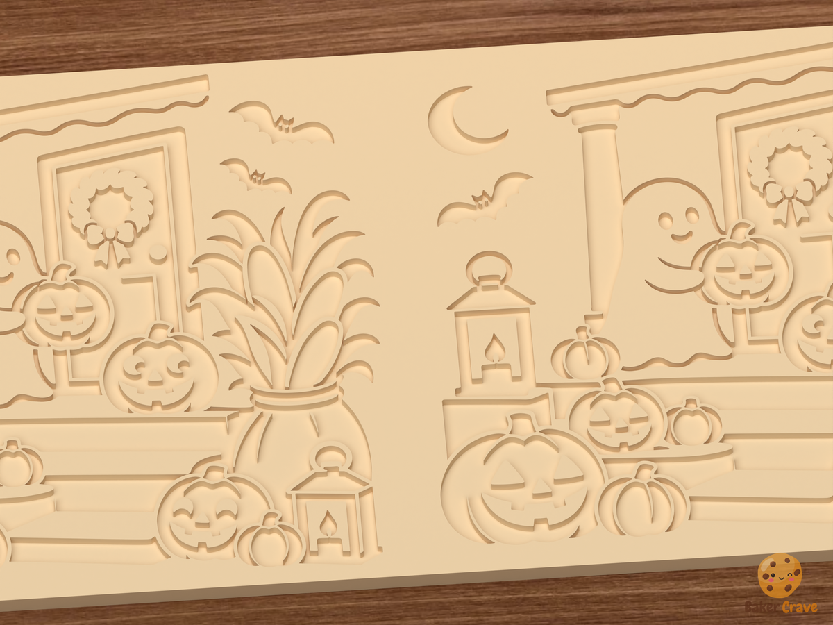 Jack O Lantern Porch Setup Textured Roller STL File - 03 close detail deboss