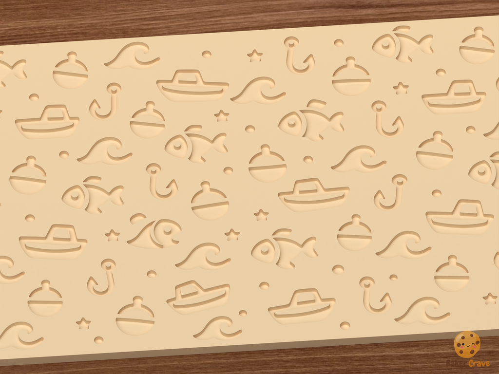 Nautical Fishing Textured Roller STL File - 03 close detail deboss
