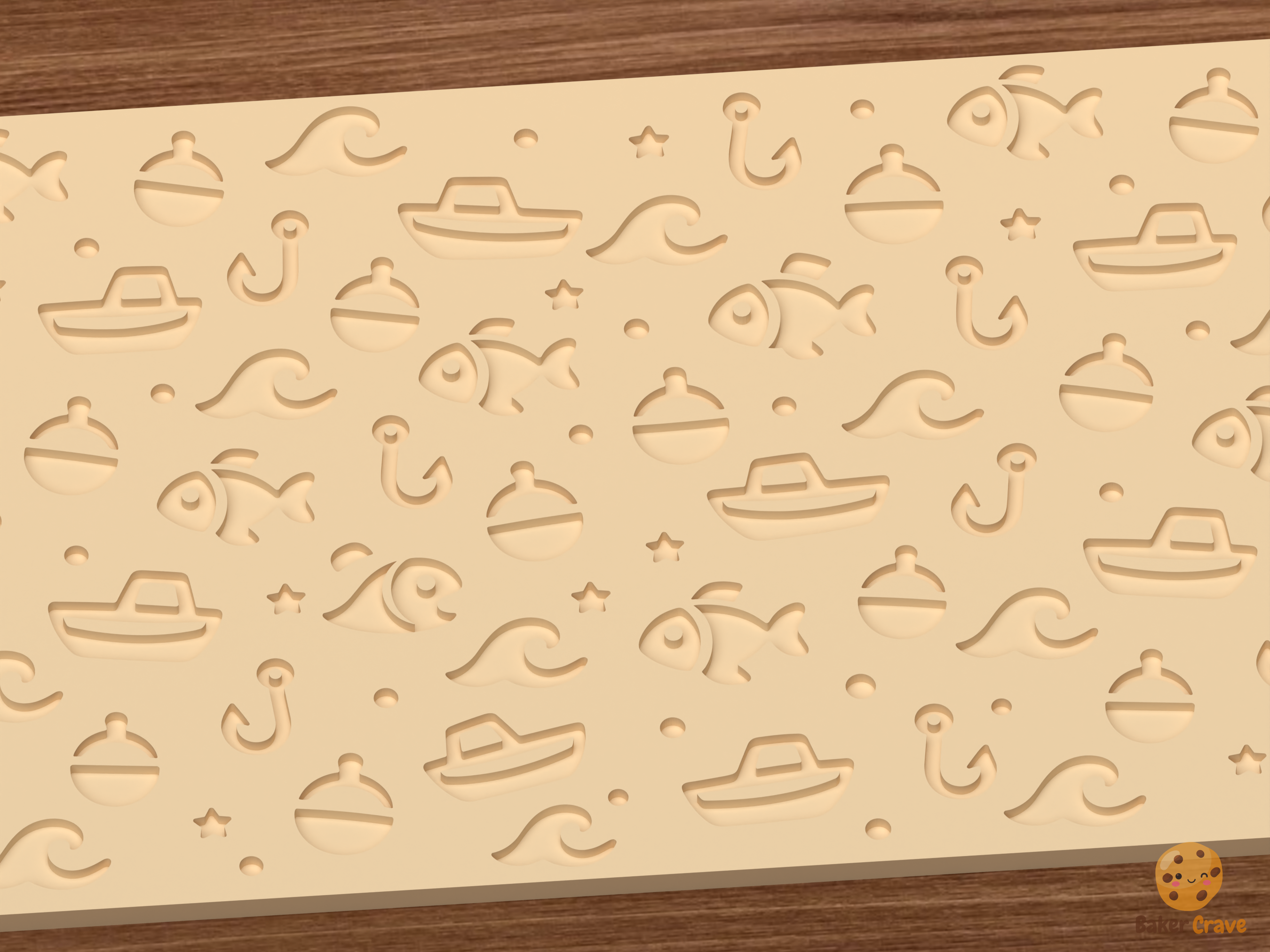 Nautical Fishing Textured Roller STL File - 03 close detail deboss