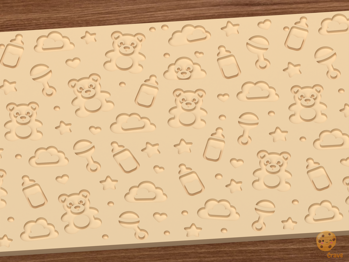 Baby Shower Teddy Bear Textured Roller - 03 close detail deboss