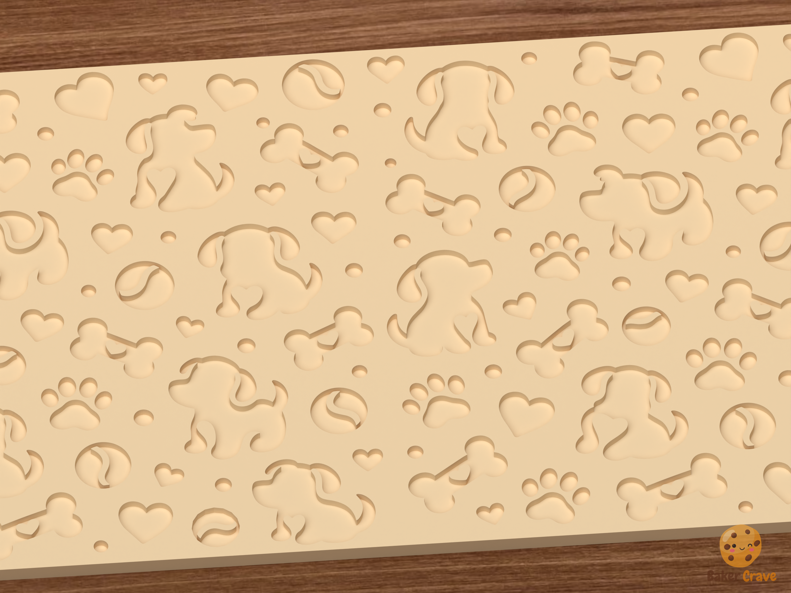 Puppy Love Textured Roller STL File - 03 close detail deboss