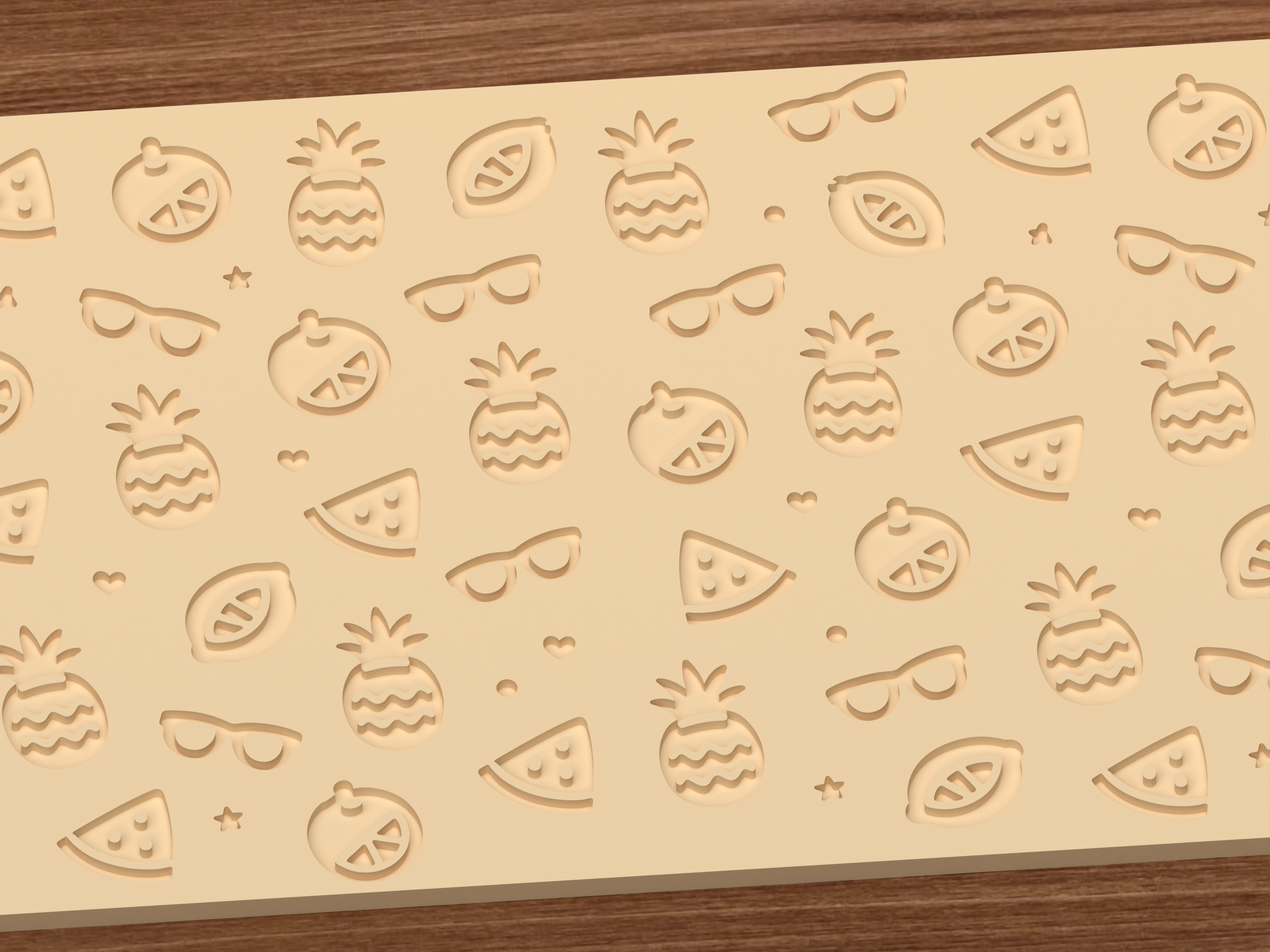 Summer Fruit Vacation Textured Roller STL File - 03 close detail deboss