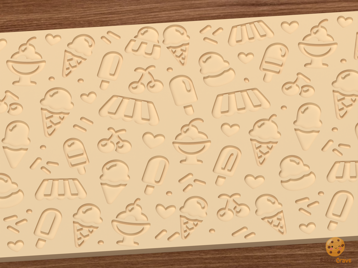 Ice Cream Parlor Textured Roller STL File - 03 close detail deboss