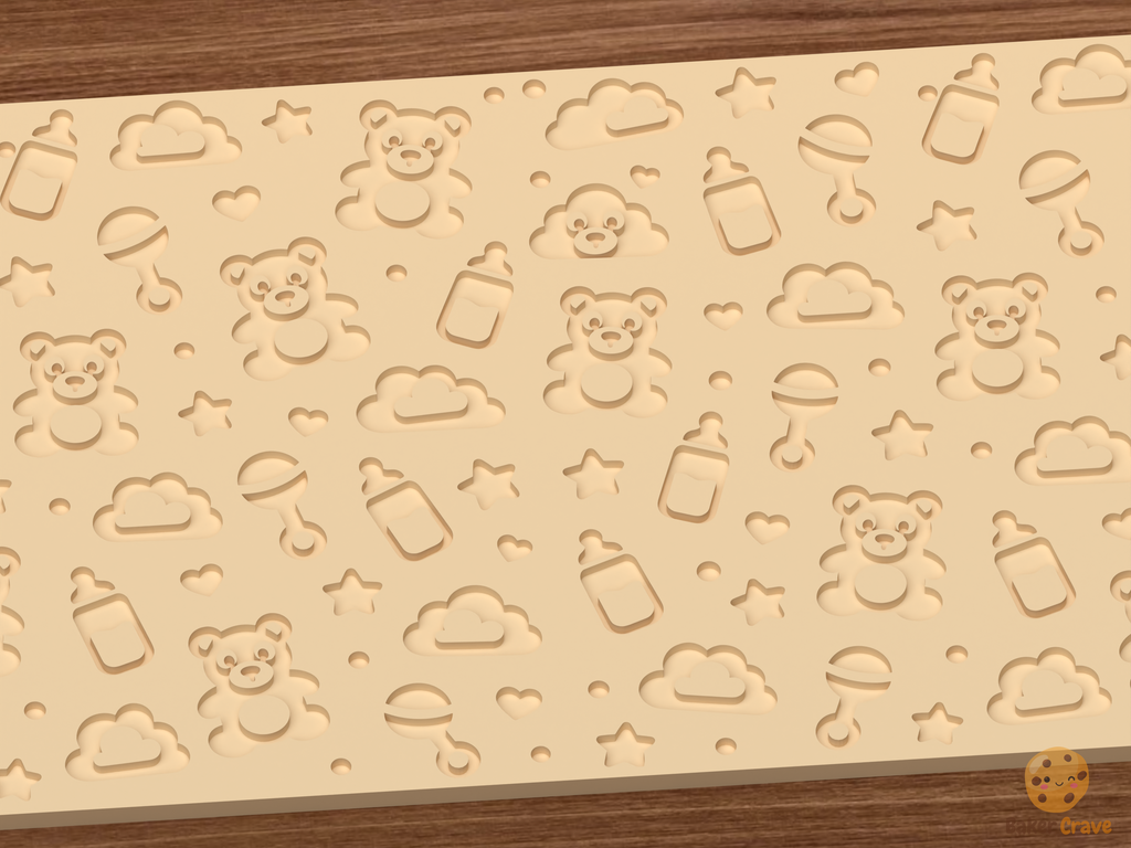 Baby Shower Teddy Bear Textured Roller STL File - 03 close detail deboss