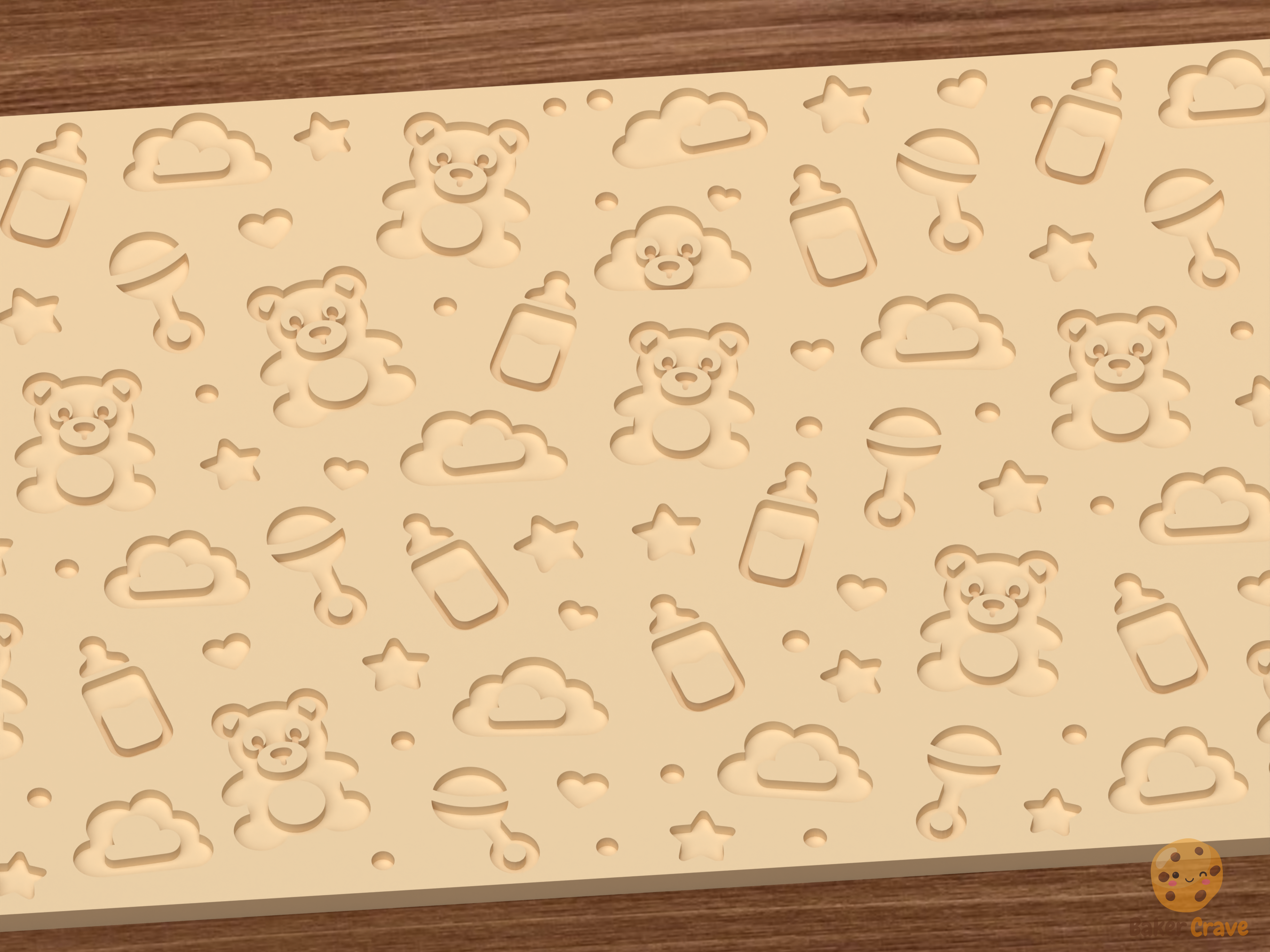 Baby Shower Teddy Bear Textured Roller STL File - 03 close detail deboss