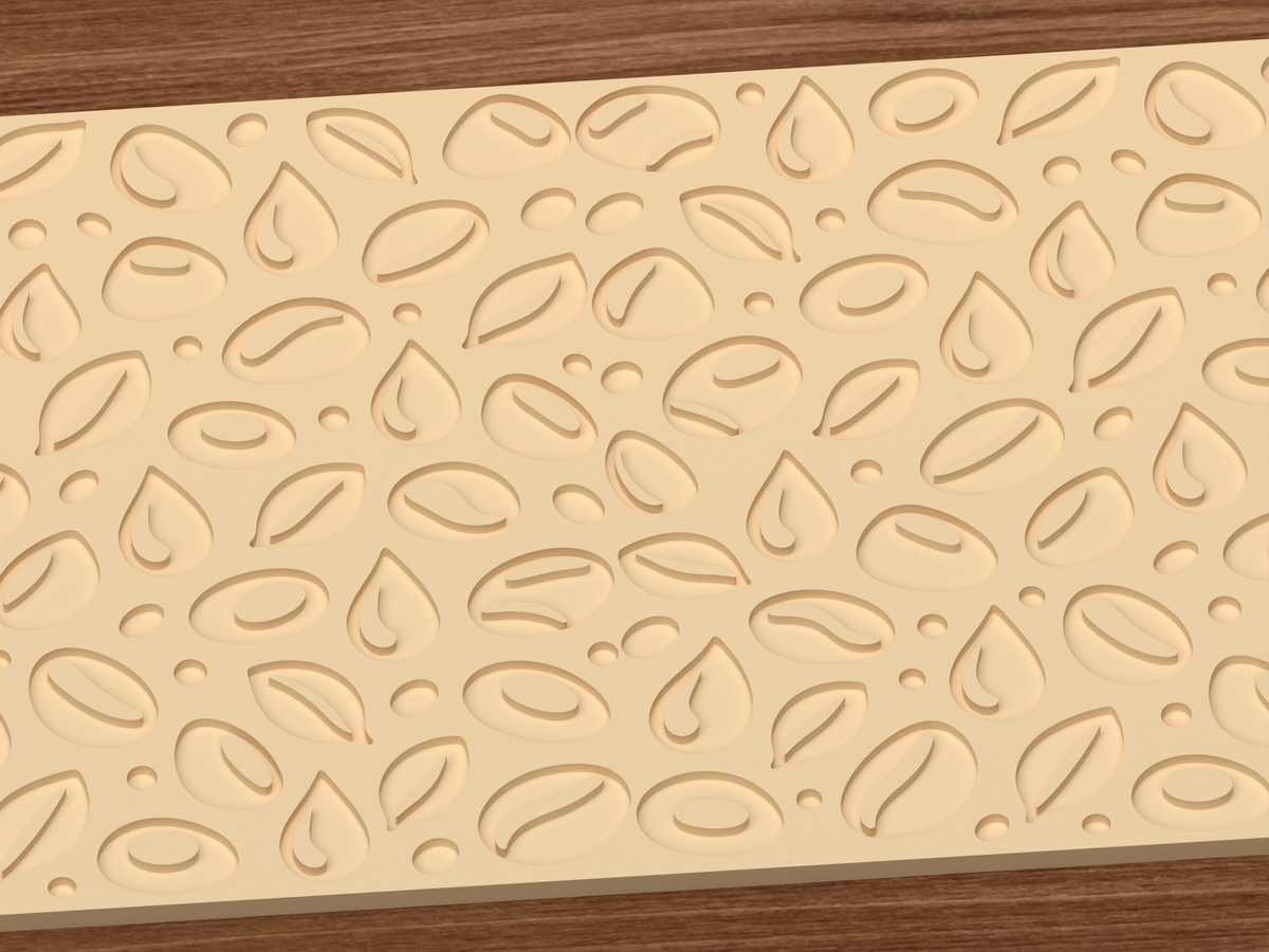 Coffee Bean Botanical Textured Roller STL File - 03 close detail deboss