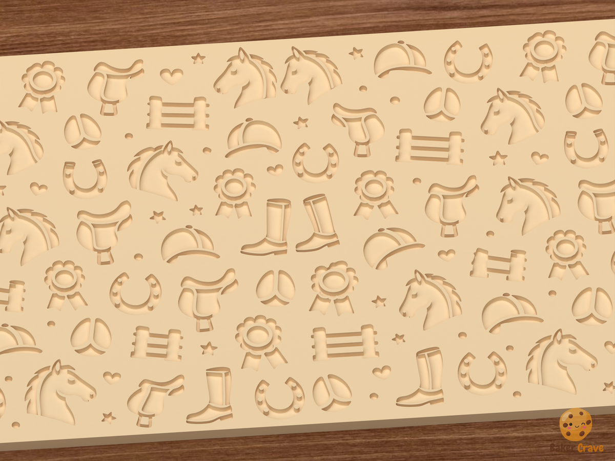 Horse Equestrian Club Textured Roller STL File - 03 close detail deboss