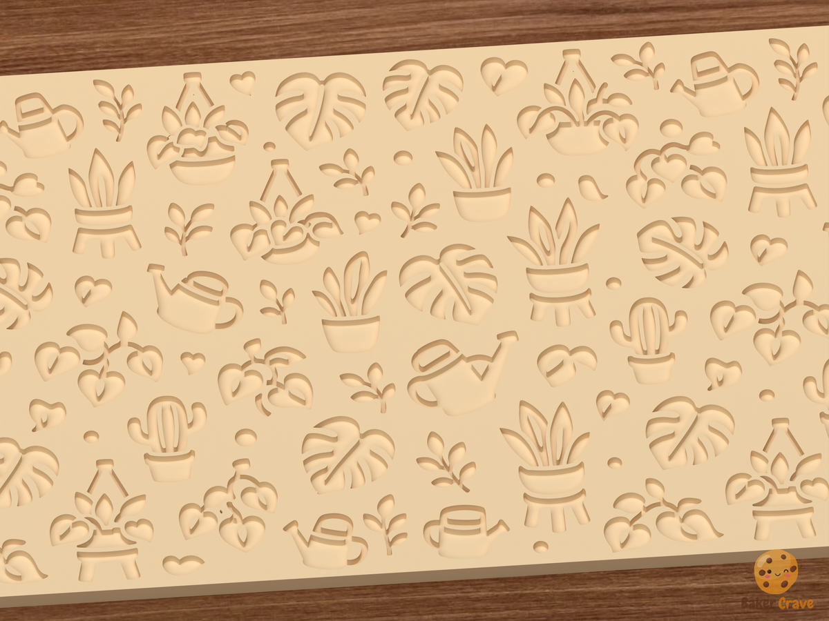 Houseplant Jungle Textured Roller STL File - 03 close detail deboss