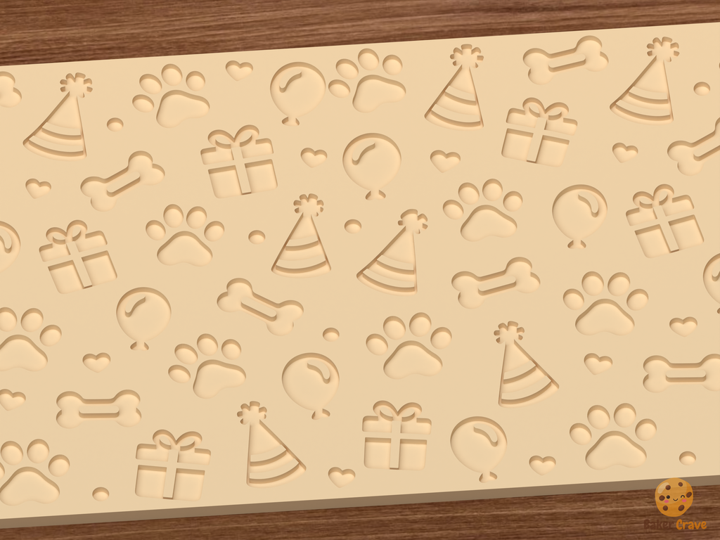 Pet Birthday Textured Roller STL File - 03 close detail deboss