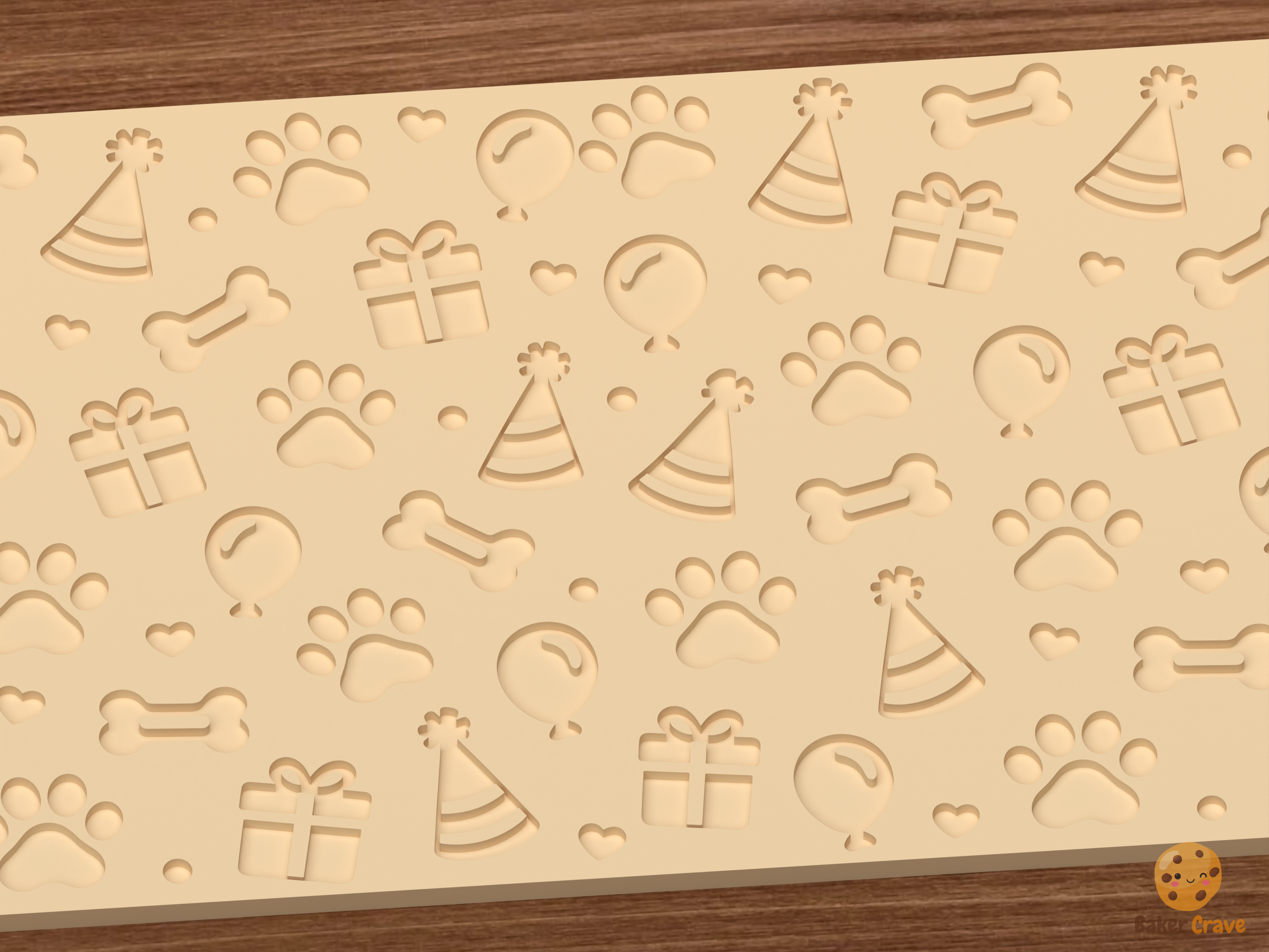 Pet Birthday Textured Roller STL File - 03 close detail deboss