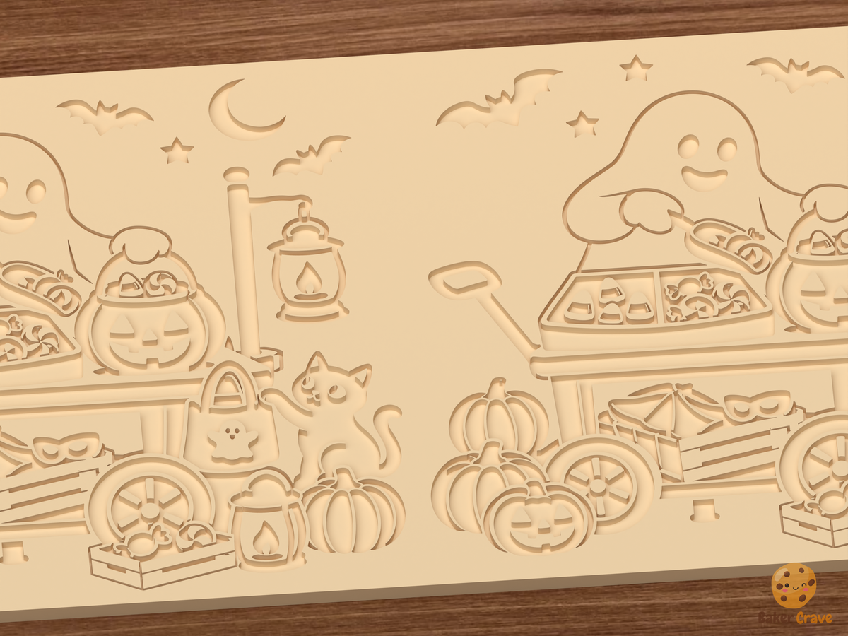 Trick Or Treat Supply Cart Textured Roller STL File - 03 close detail deboss