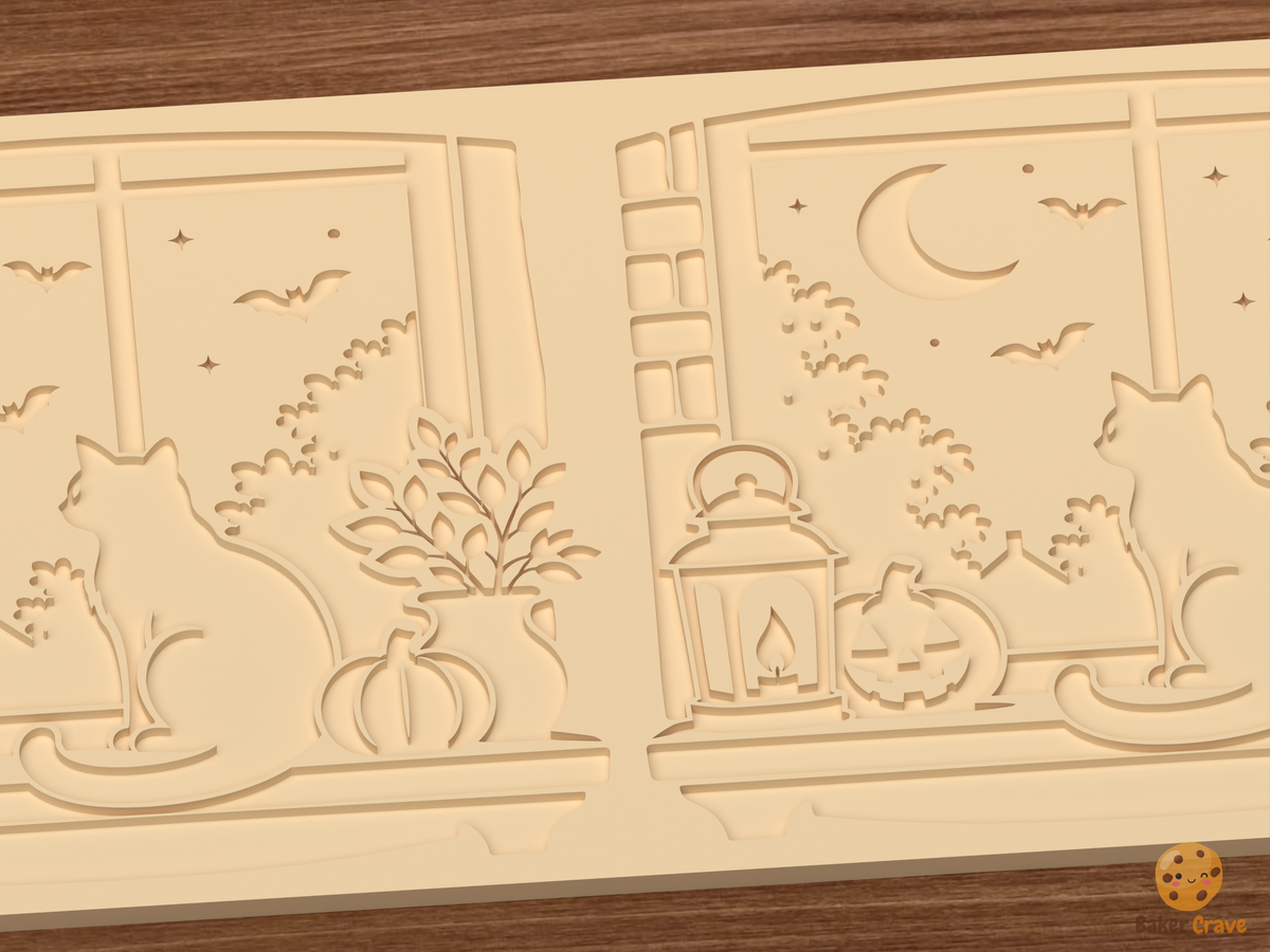 Moonlit Black Cat Window Ledge Textured Roller STL File - 03 close detail deboss