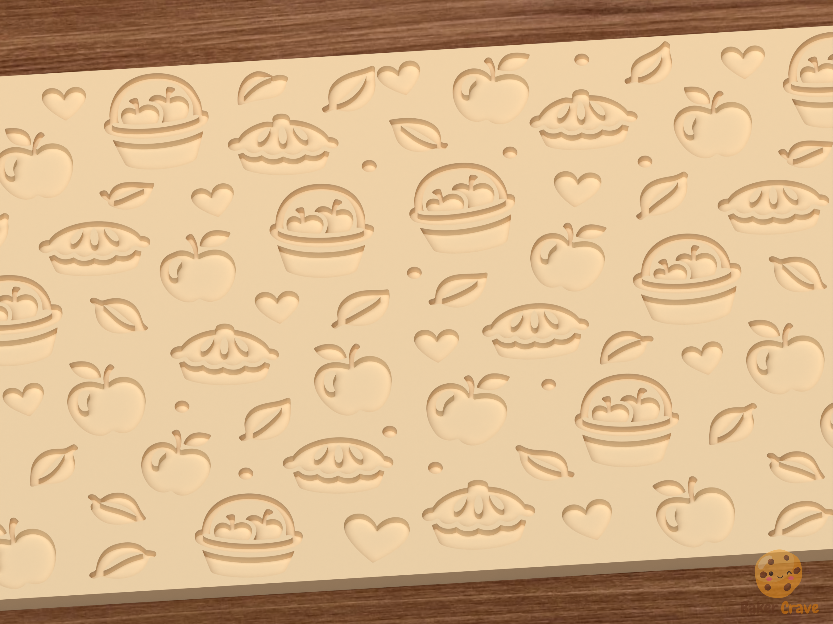 Apple Pie Orchard Textured Roller STL File - 03 close detail deboss