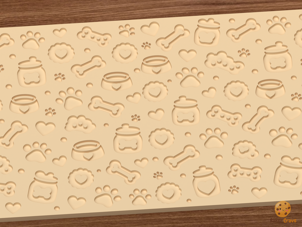 Dog Treat Bakery Textured Roller STL File - 03 close detail deboss