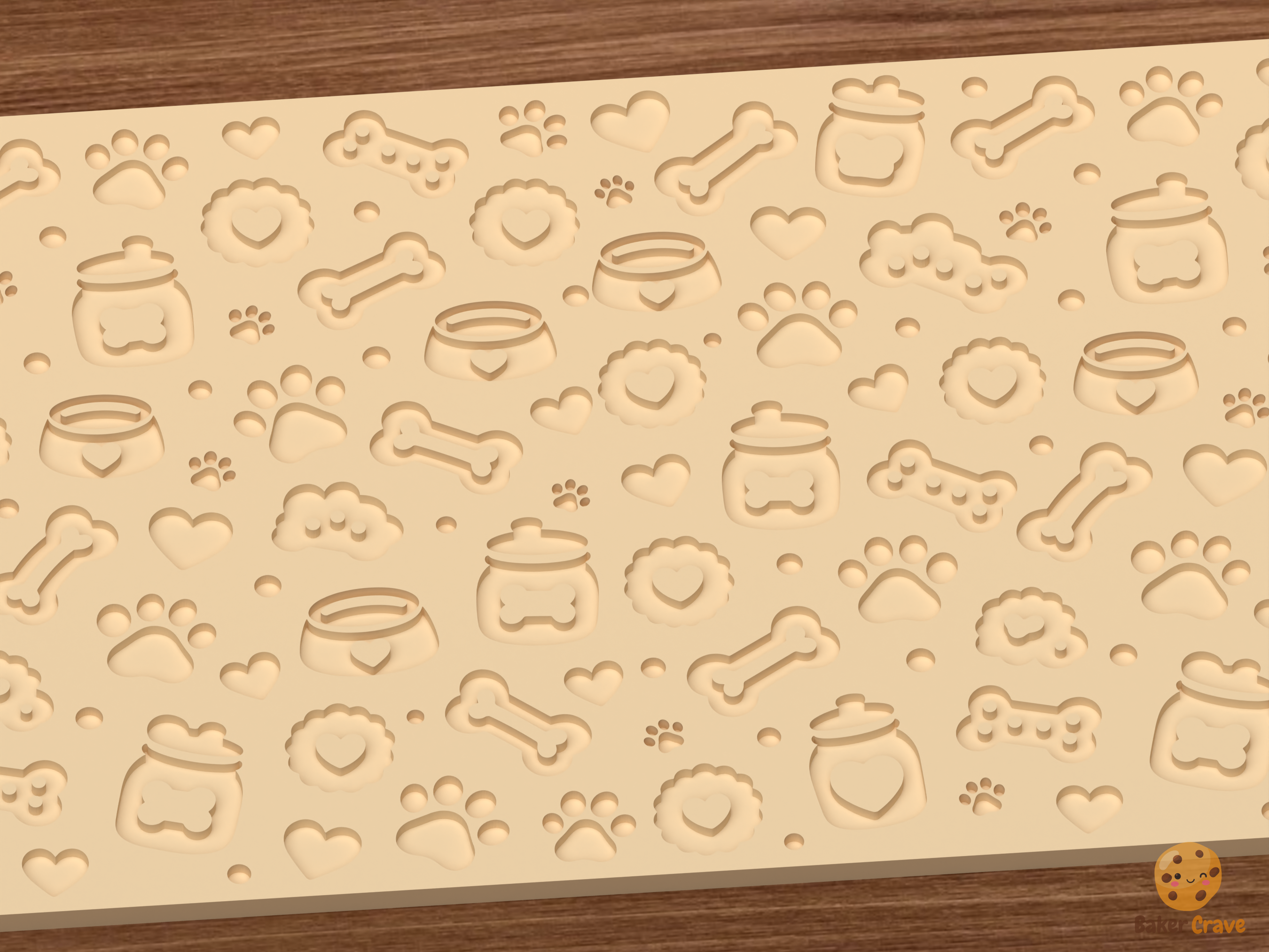 Dog Treat Bakery Textured Roller STL File - 03 close detail deboss
