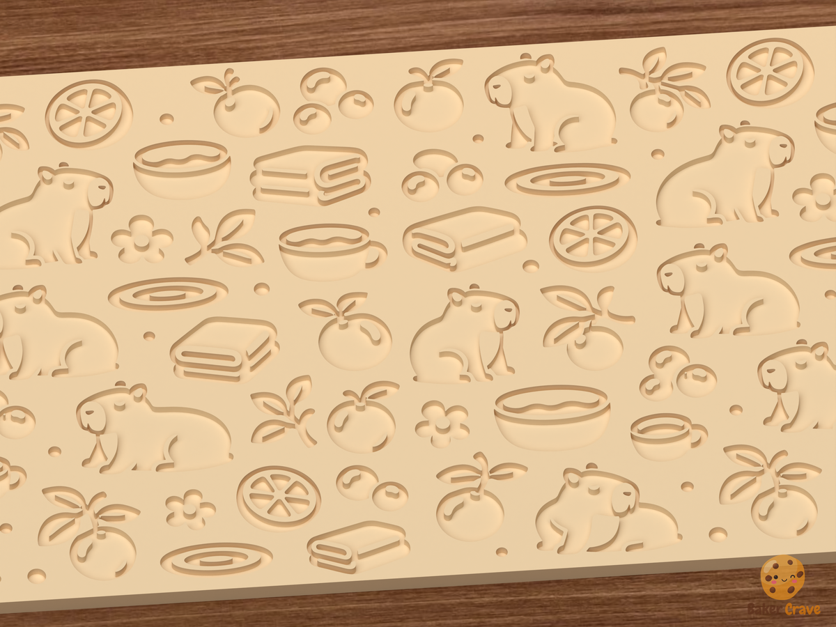 Capybara Citrus Bath Textured Roller STL File - 03 close detail deboss