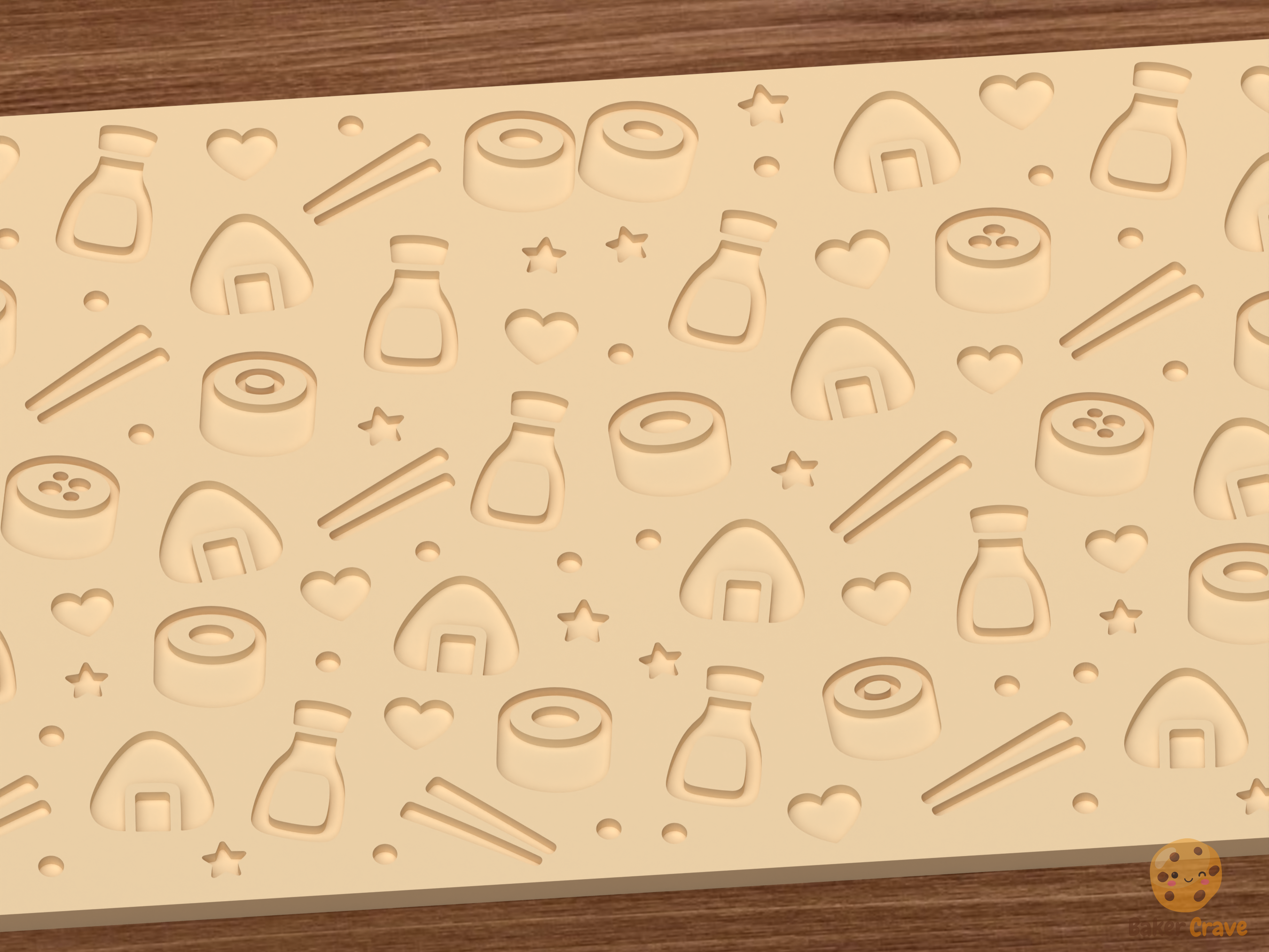 Kawaii Sushi Textured Roller STL File - 03 close detail deboss